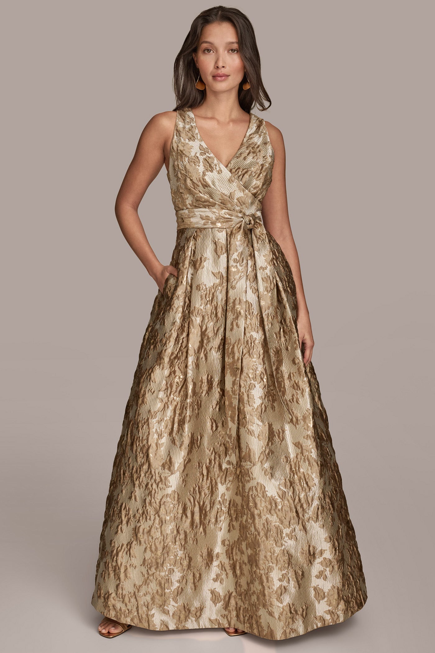 BROCADE WRAP EFFECT BALL GOWN | View 1 | Dresses & Jumpsuits