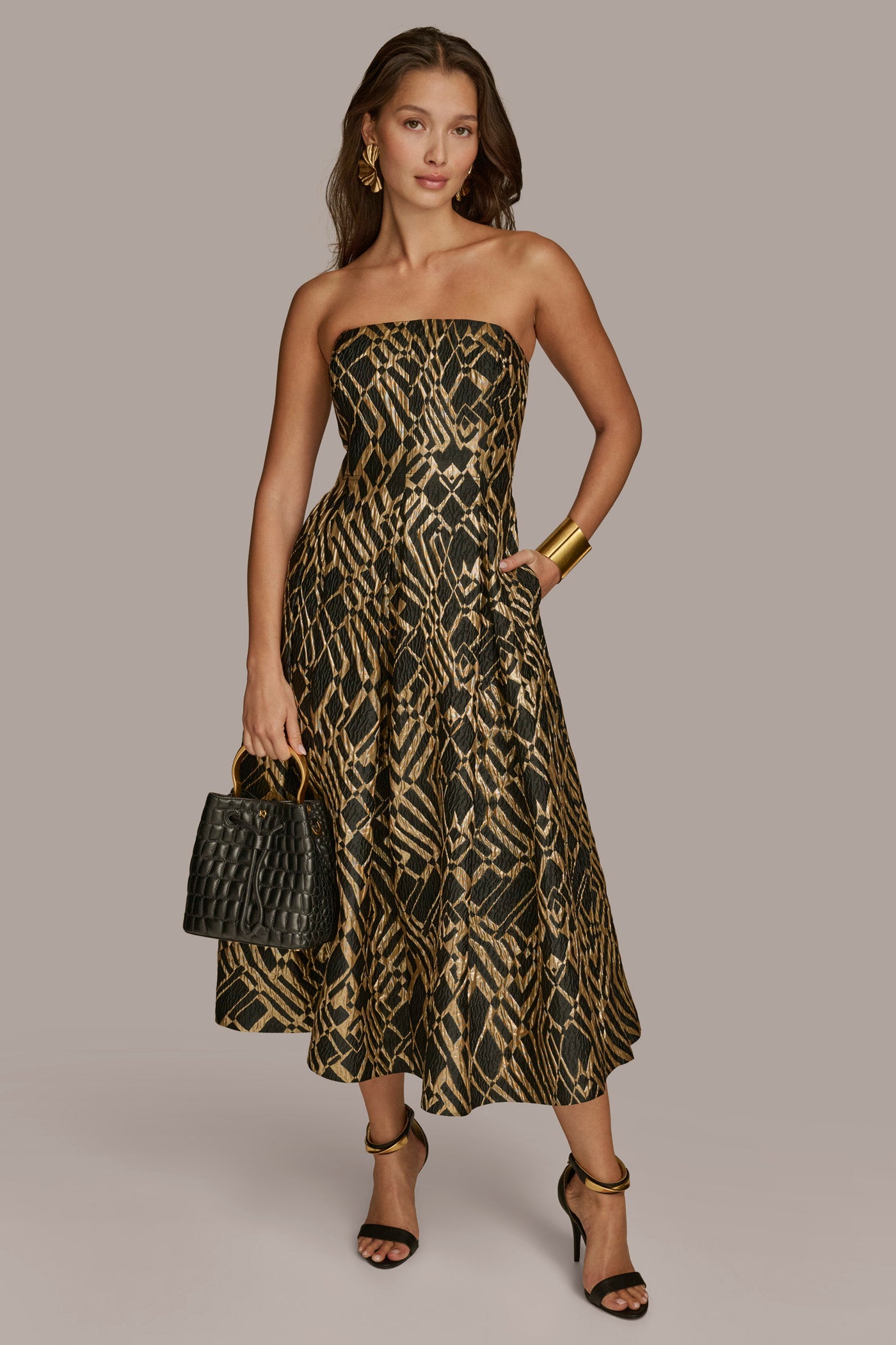 STRAPLESS BROCADE MIDI GOWN VIEW 4 | Cocktail & Party