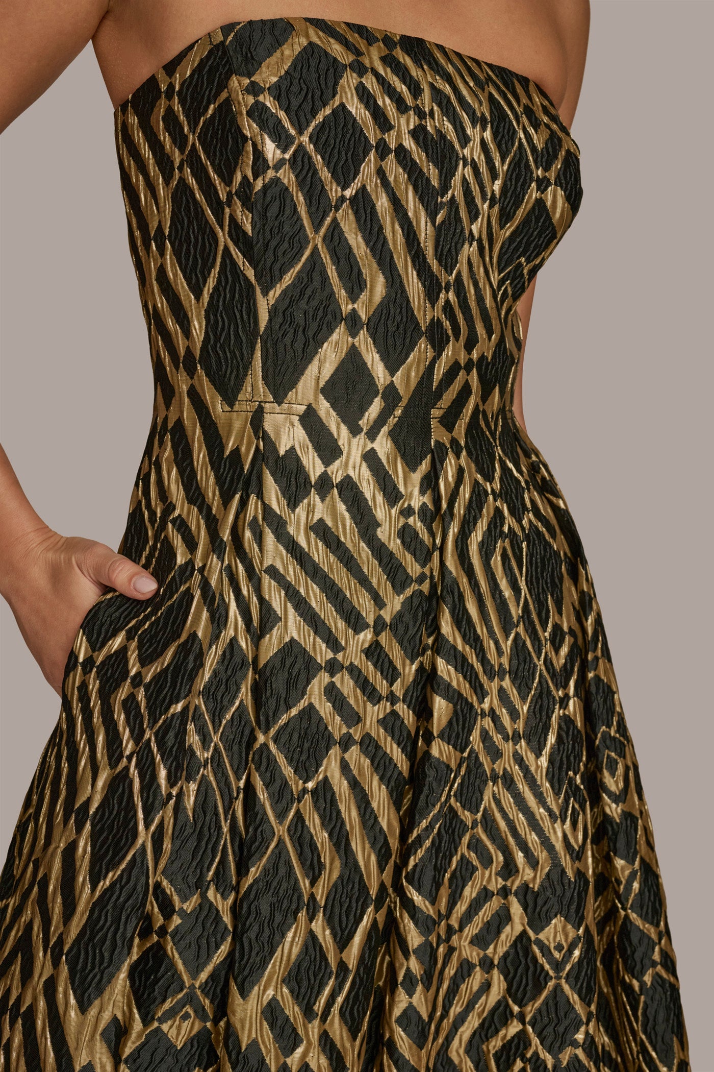 STRAPLESS BROCADE MIDI GOWN VIEW 7 | Cocktail & Party