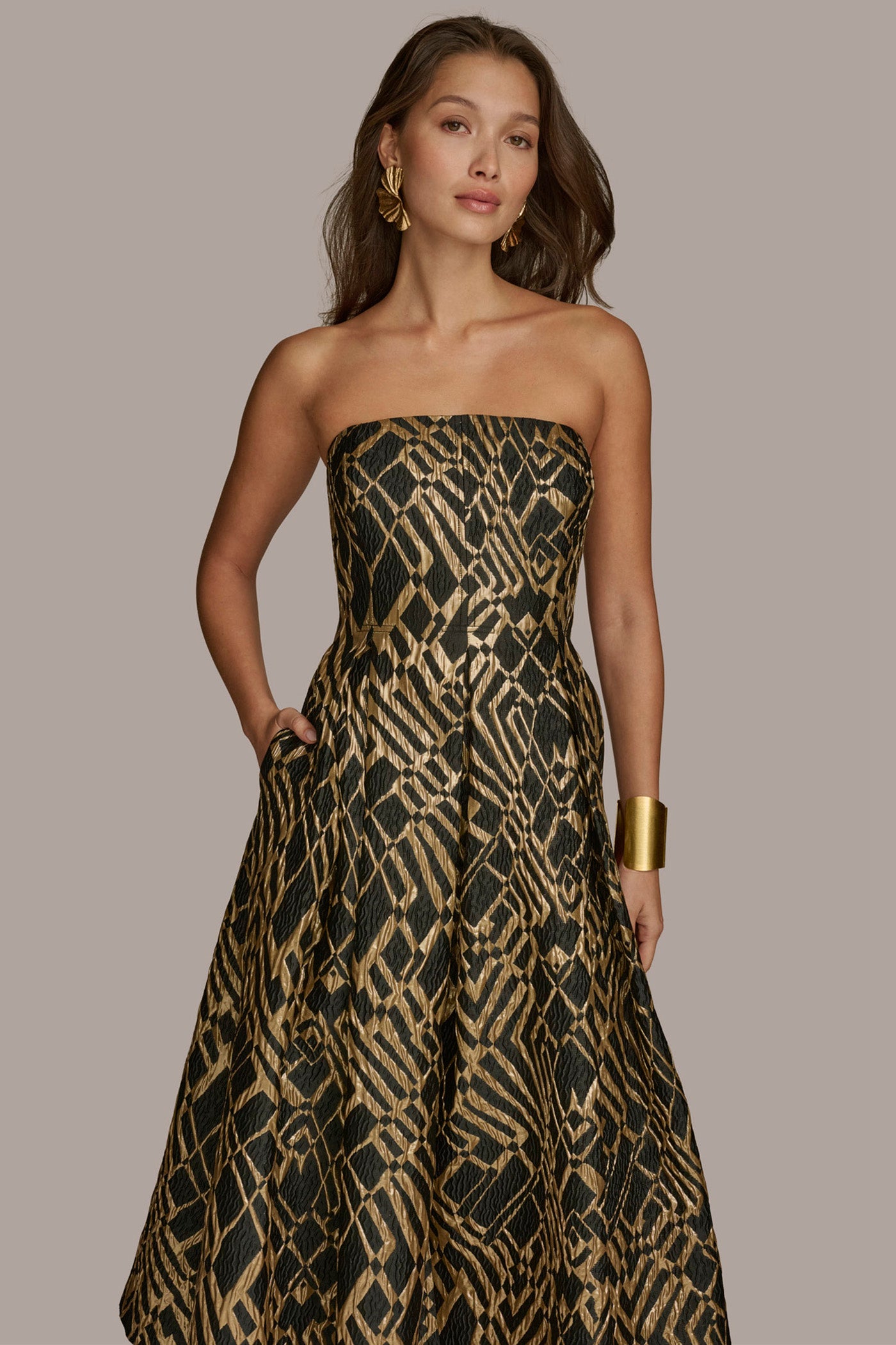 STRAPLESS BROCADE MIDI GOWN VIEW 5 | Cocktail & Party