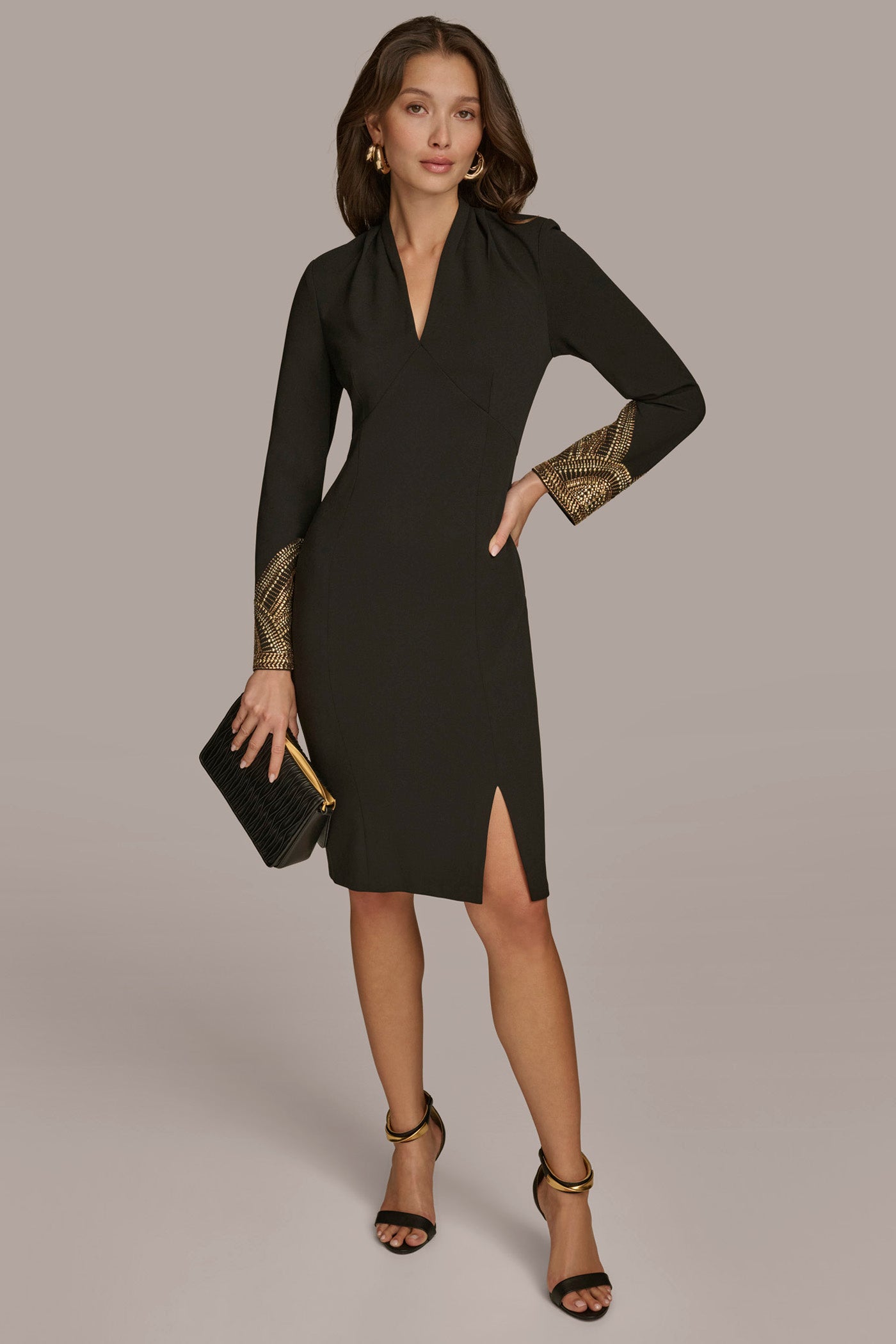 LONG SLEEVE V-NECK SHEATH DRESS VIEW 6 | Cocktail & Party