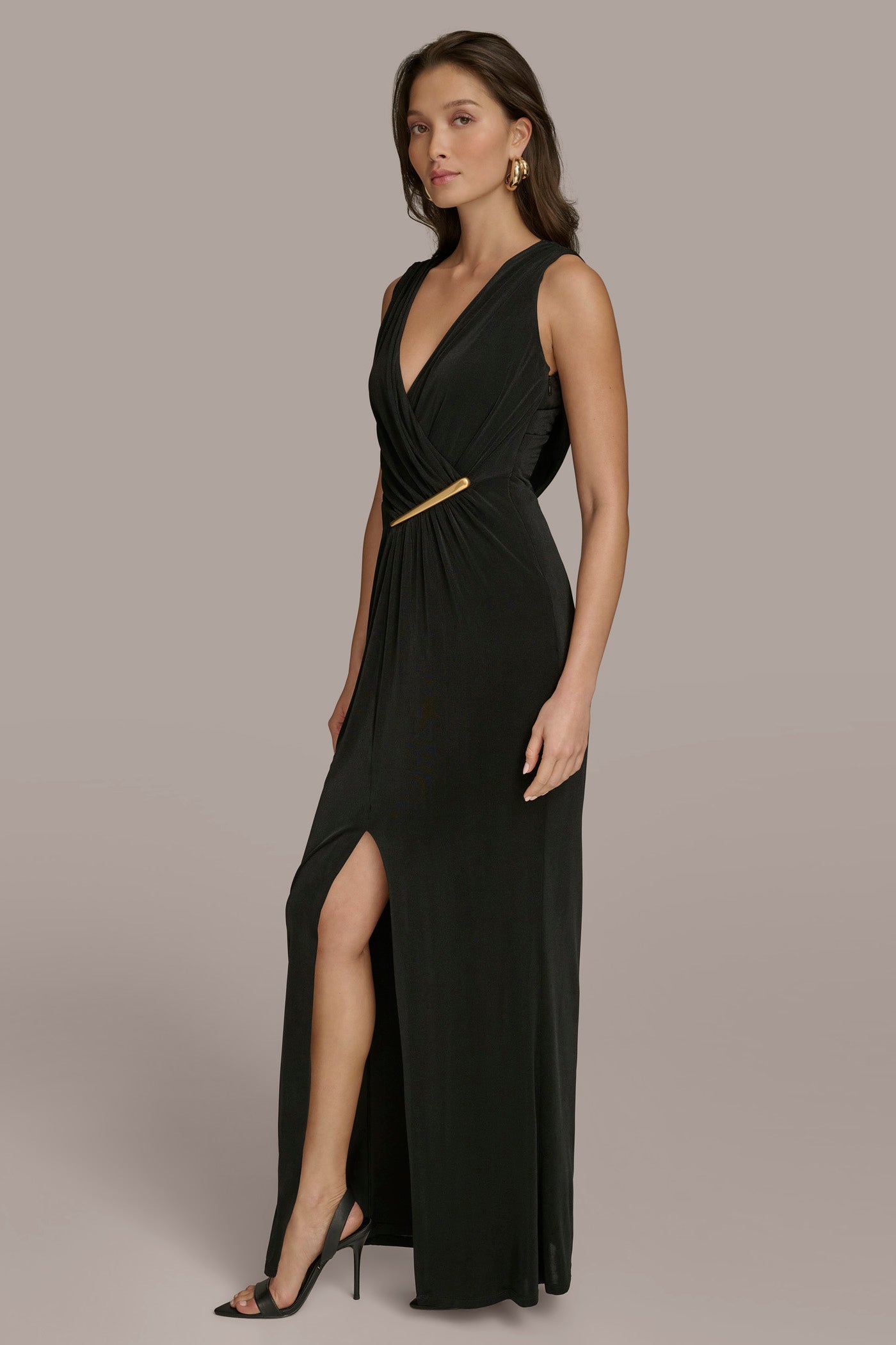 V-NECK GOWN WITH SIDE BAR VIEW 3 | All Products