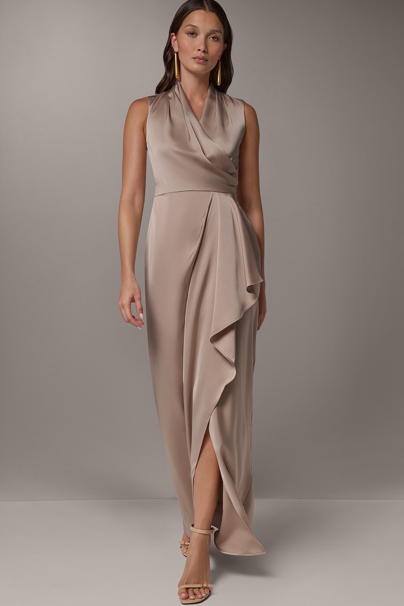 SATIN WRAP-EFFECT MAXI DRESS VIEW 4