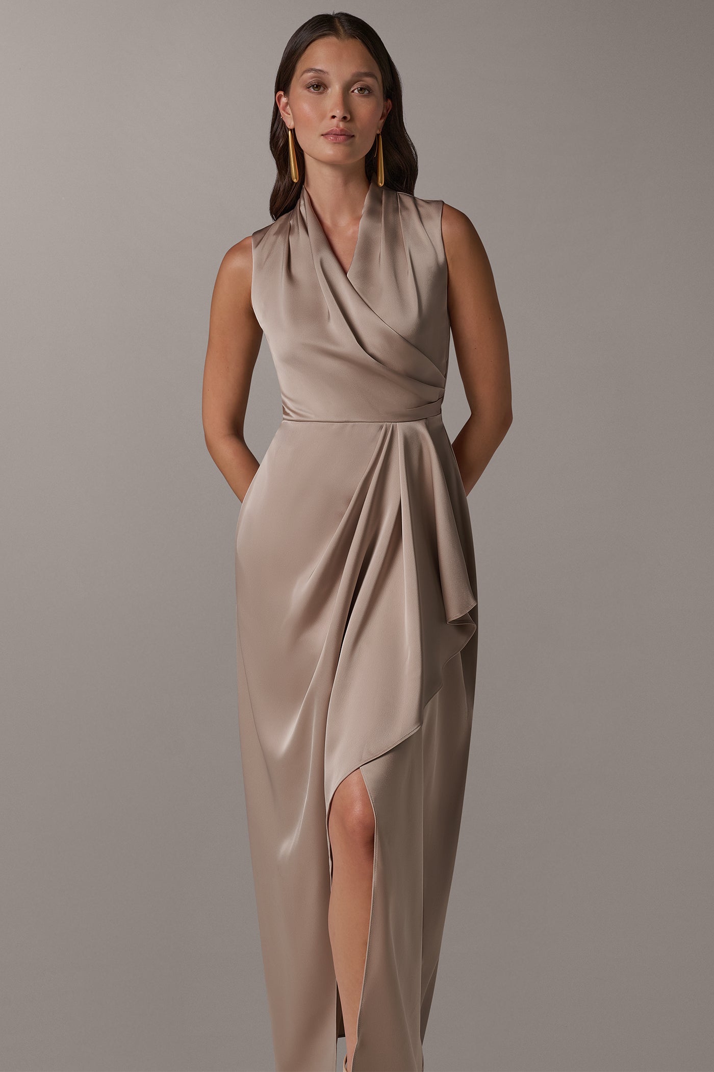 SATIN WRAP-EFFECT MAXI DRESS VIEW 3