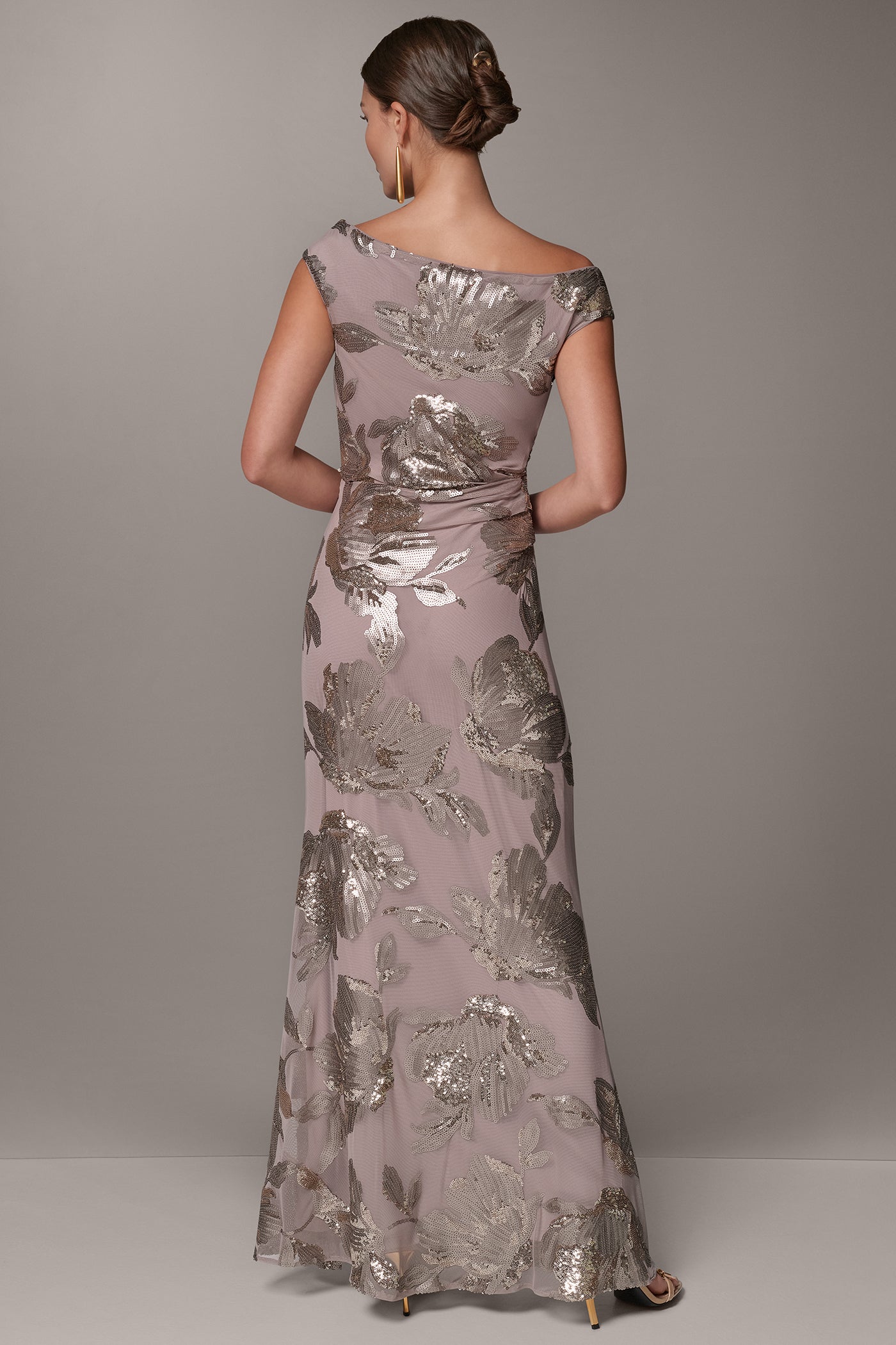 SEQUIN FLORAL ASYMMETRIC GOWN VIEW 3 | Dresses & Jumpsuits