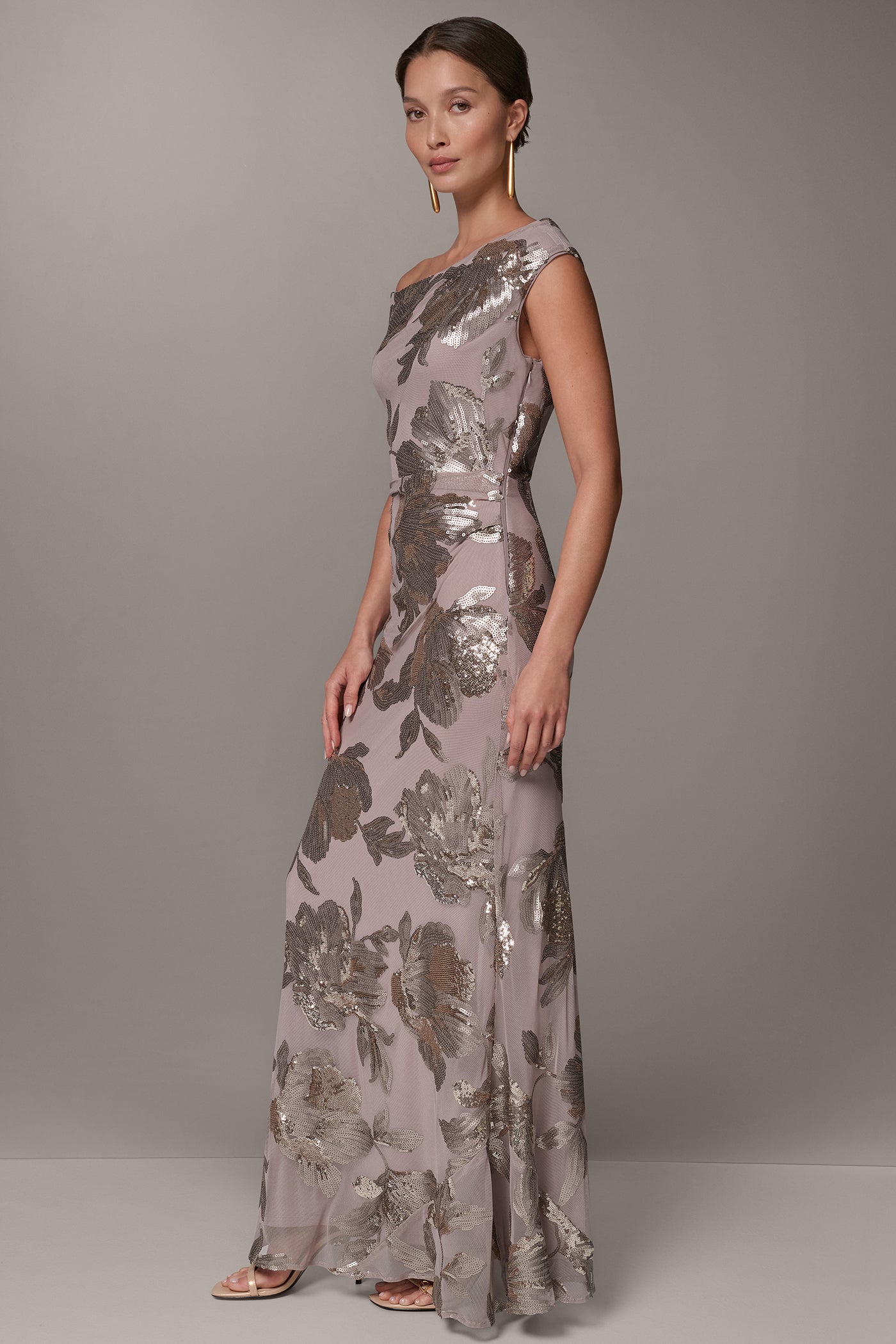 SEQUIN FLORAL ASYMMETRIC GOWN VIEW 4 | Dresses & Jumpsuits