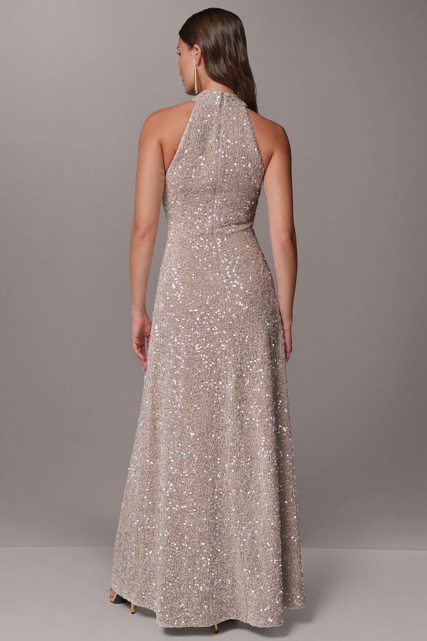 SEQUIN VELVET HALTER GOWN VIEW 3