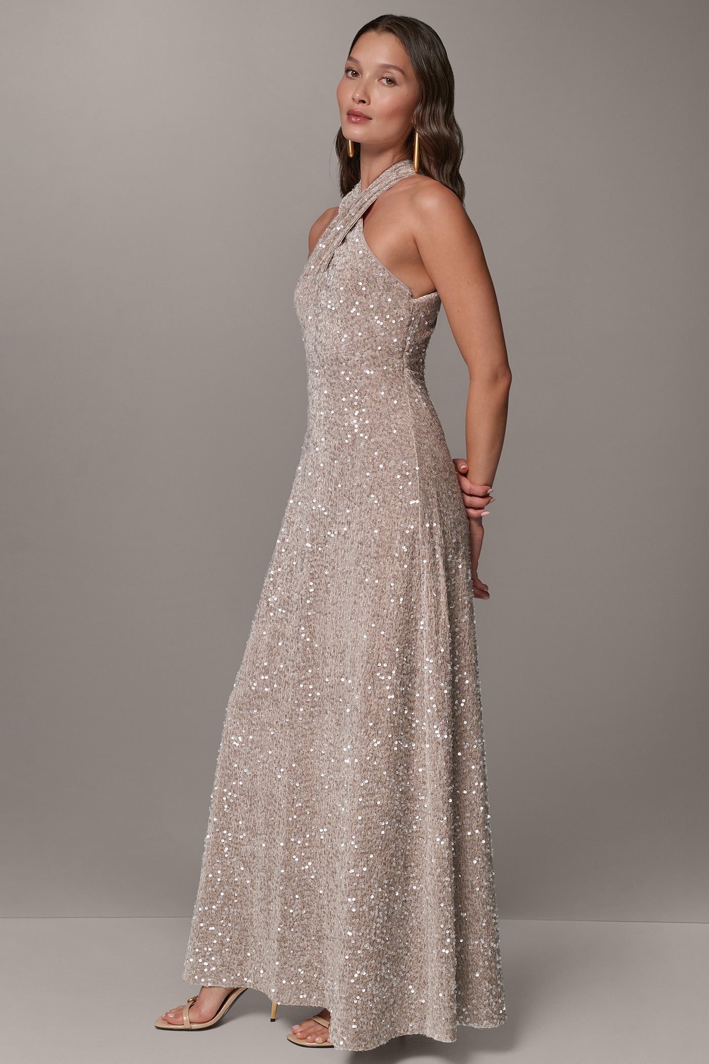 SEQUIN VELVET HALTER GOWN VIEW 2
