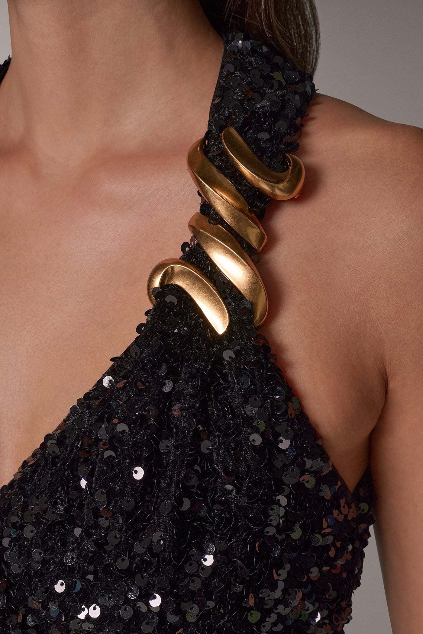 SEQUIN VELVET ASYMMETRIC HALTER GOWN VIEW 6 | Dresses & Jumpsuits