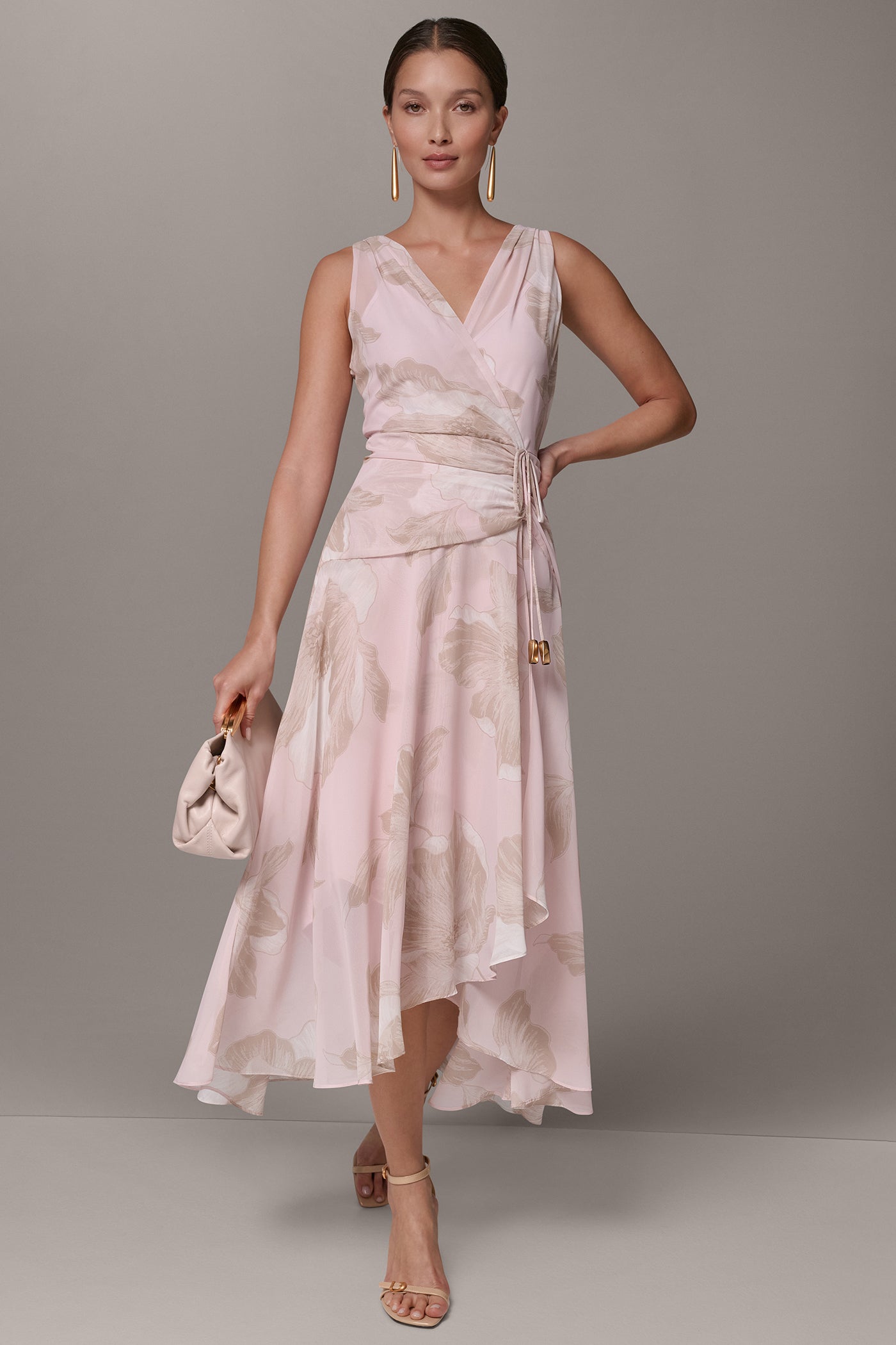 FLORAL CHIFFON WRAP-EFFECT MIDI DRESS VIEW 1