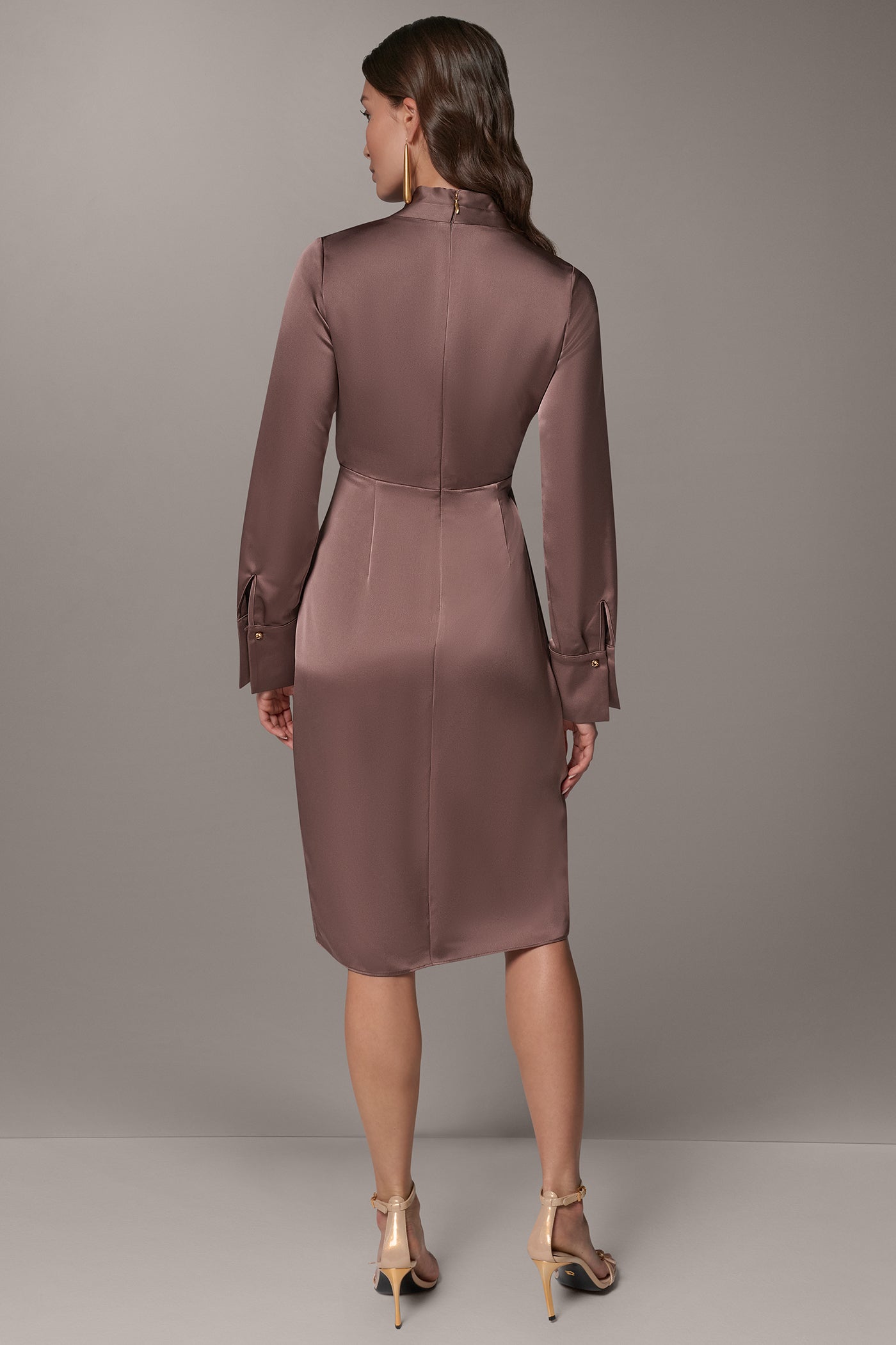 SATIN DRAPE WRAP-EFFECT SHEATH VIEW 3 | Holiday Collection