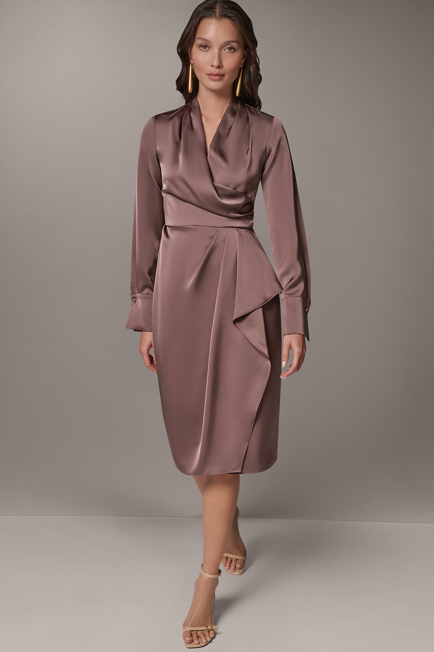 SATIN DRAPE WRAP-EFFECT SHEATH