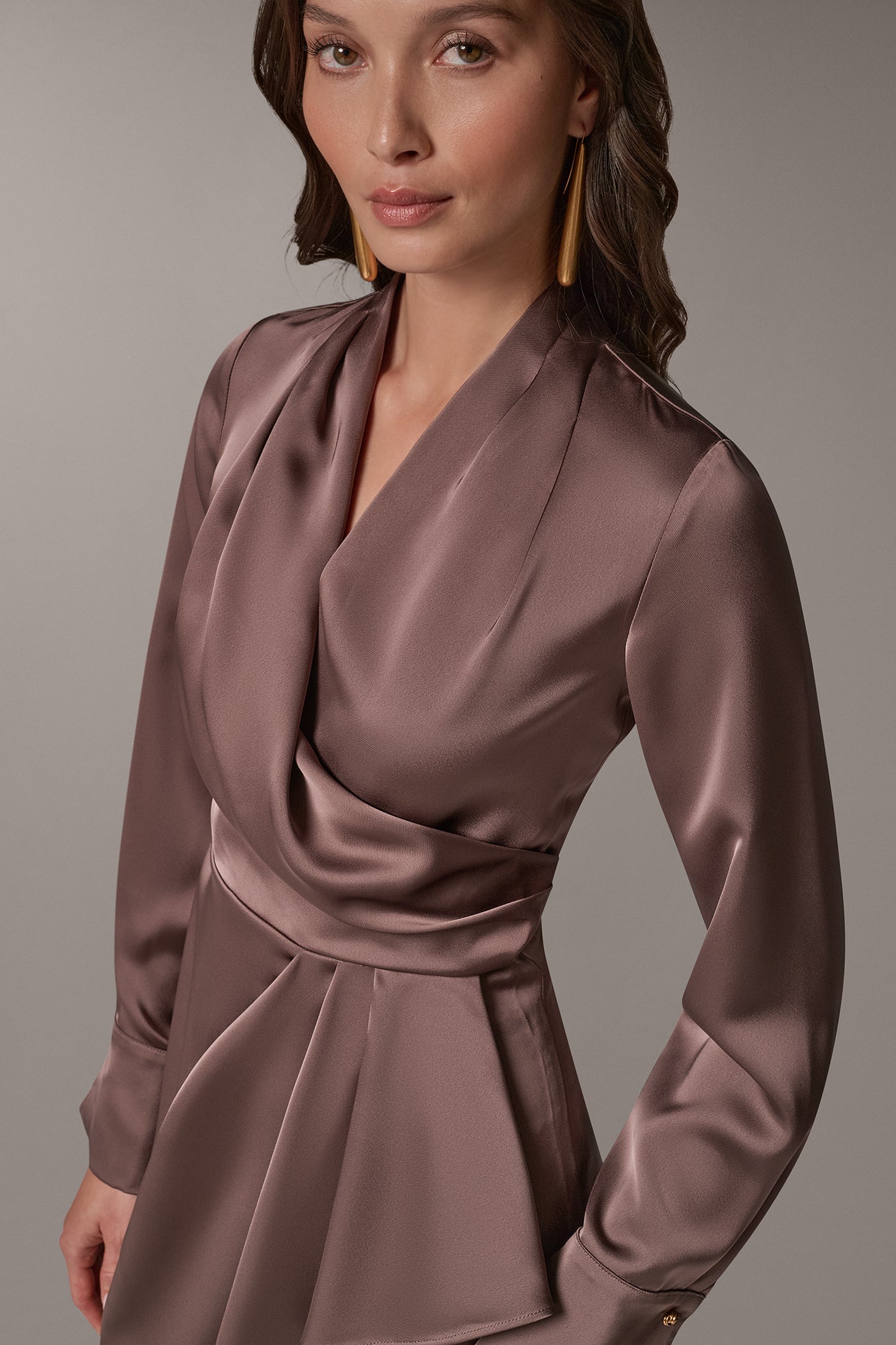 SATIN DRAPE WRAP-EFFECT SHEATH VIEW 4 | Holiday Collection