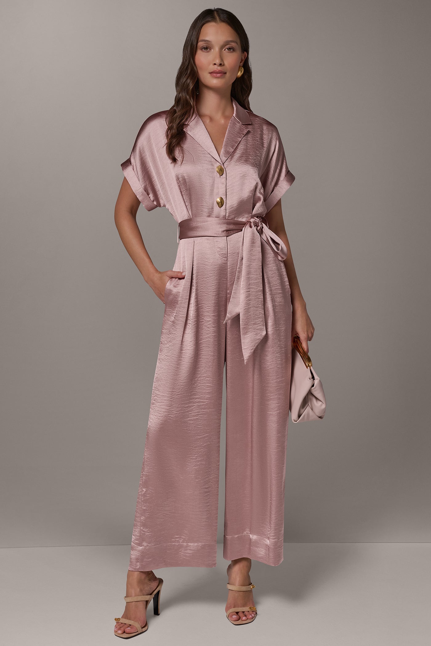 SATIN WIDE-LEG ANKLE JUMPSUIT VIEW 1