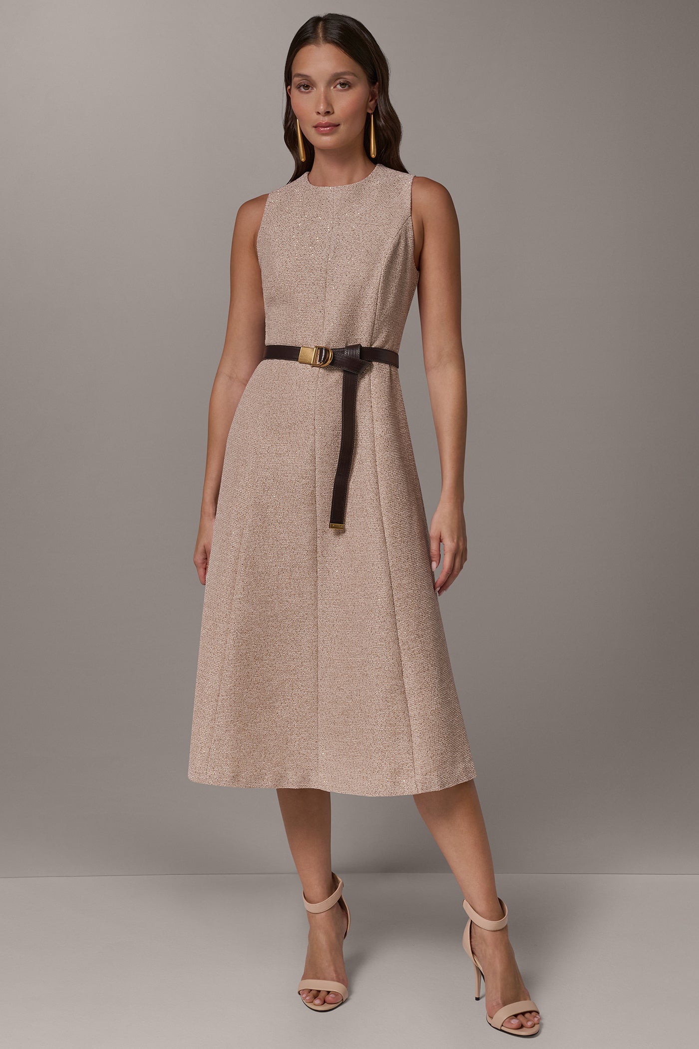 SEQUIN TWEED MIDI A-LINE DRESS