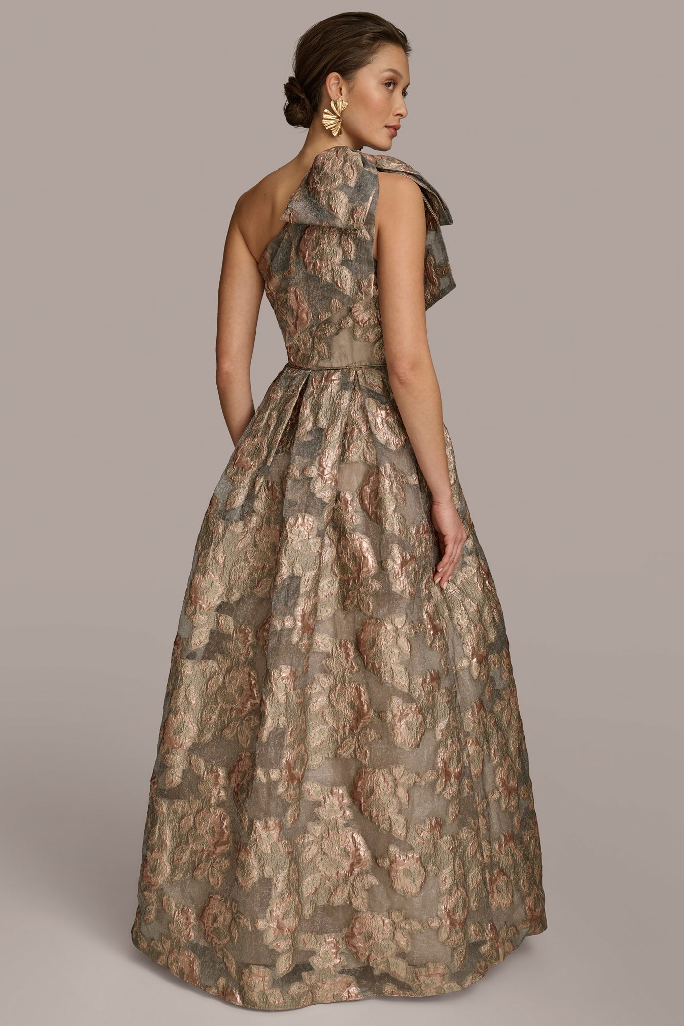 ONE SHOULDER BOW JACQUARD BALL GOWN | Donna Karan