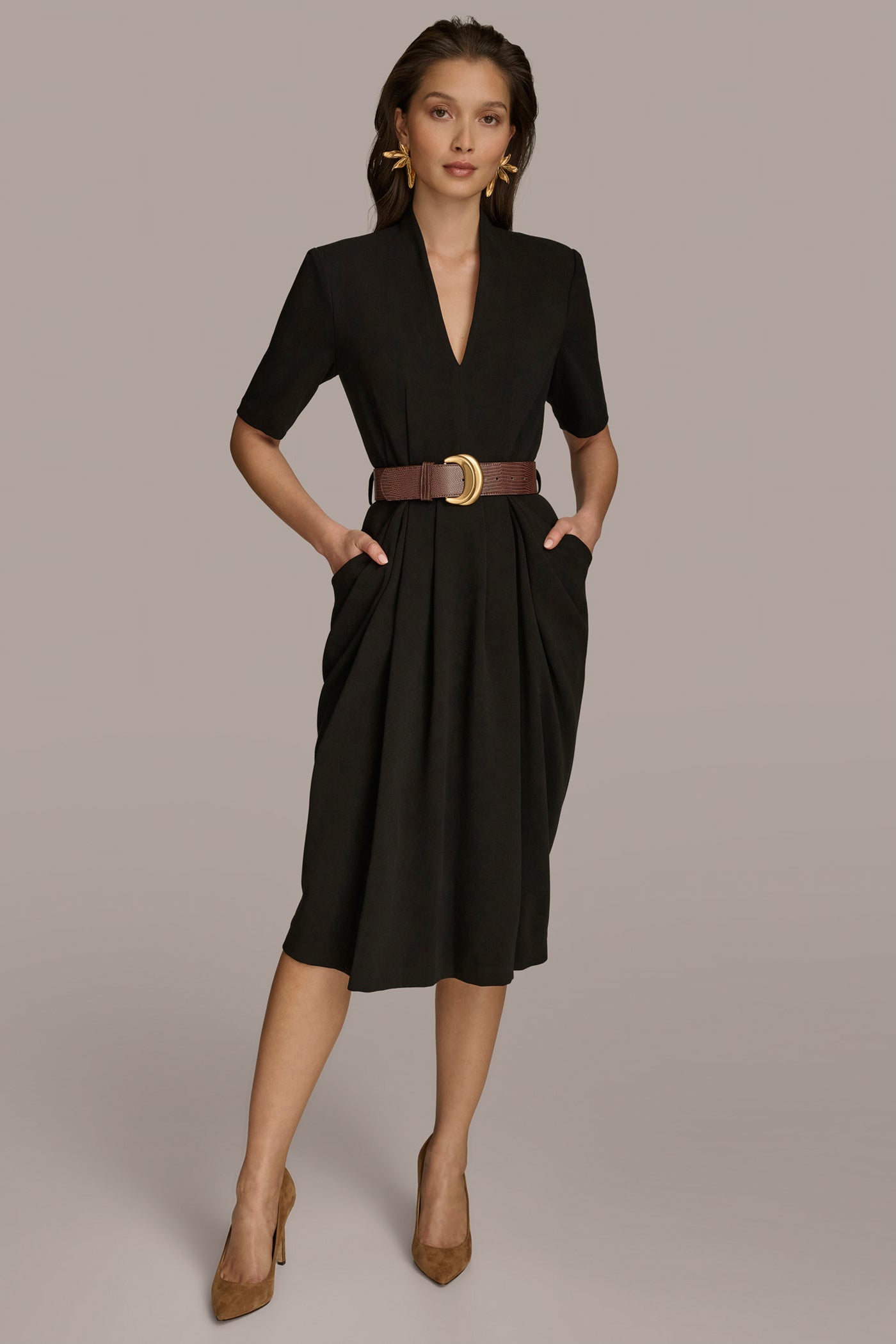 BELTED MIDI DRESS | View 1 | Black Dresses