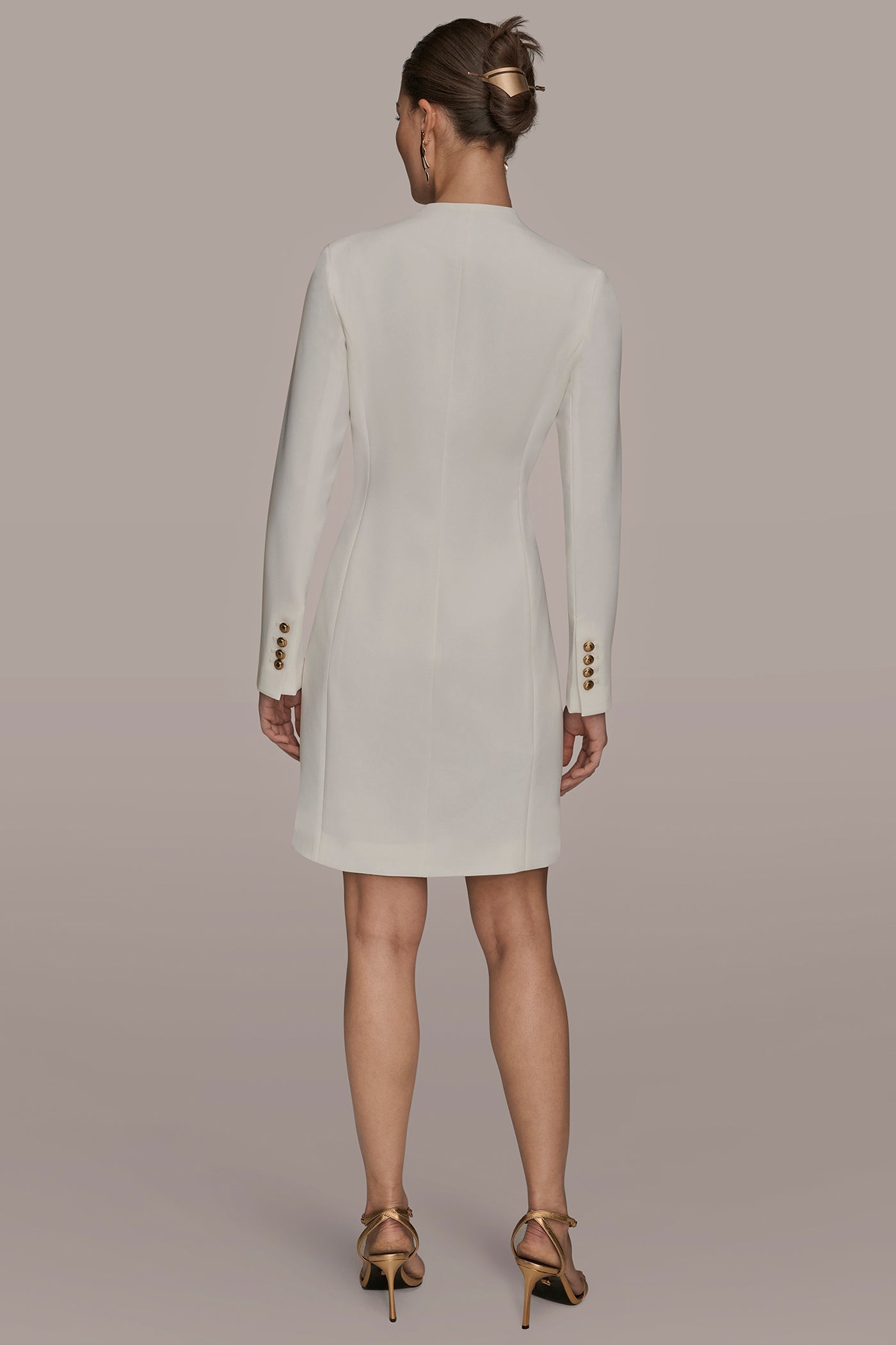 Donna Karan Women's V-Neck Long-Sleeve Wrap Dress - Cream - 4 Donna Karan Women's V-Neck Long-Sleeve Wrap Dress - Cream - 4