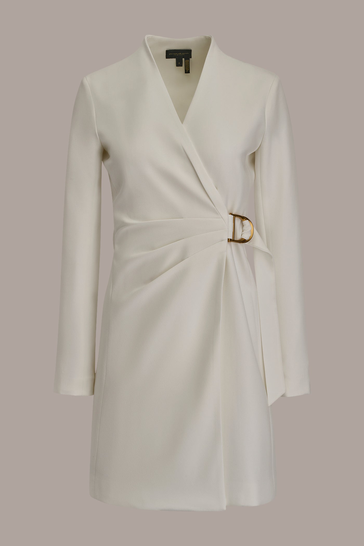 Donna Karan Women's V-Neck Long-Sleeve Wrap Dress - Cream - 4 Donna Karan Women's V-Neck Long-Sleeve Wrap Dress - Cream - 4