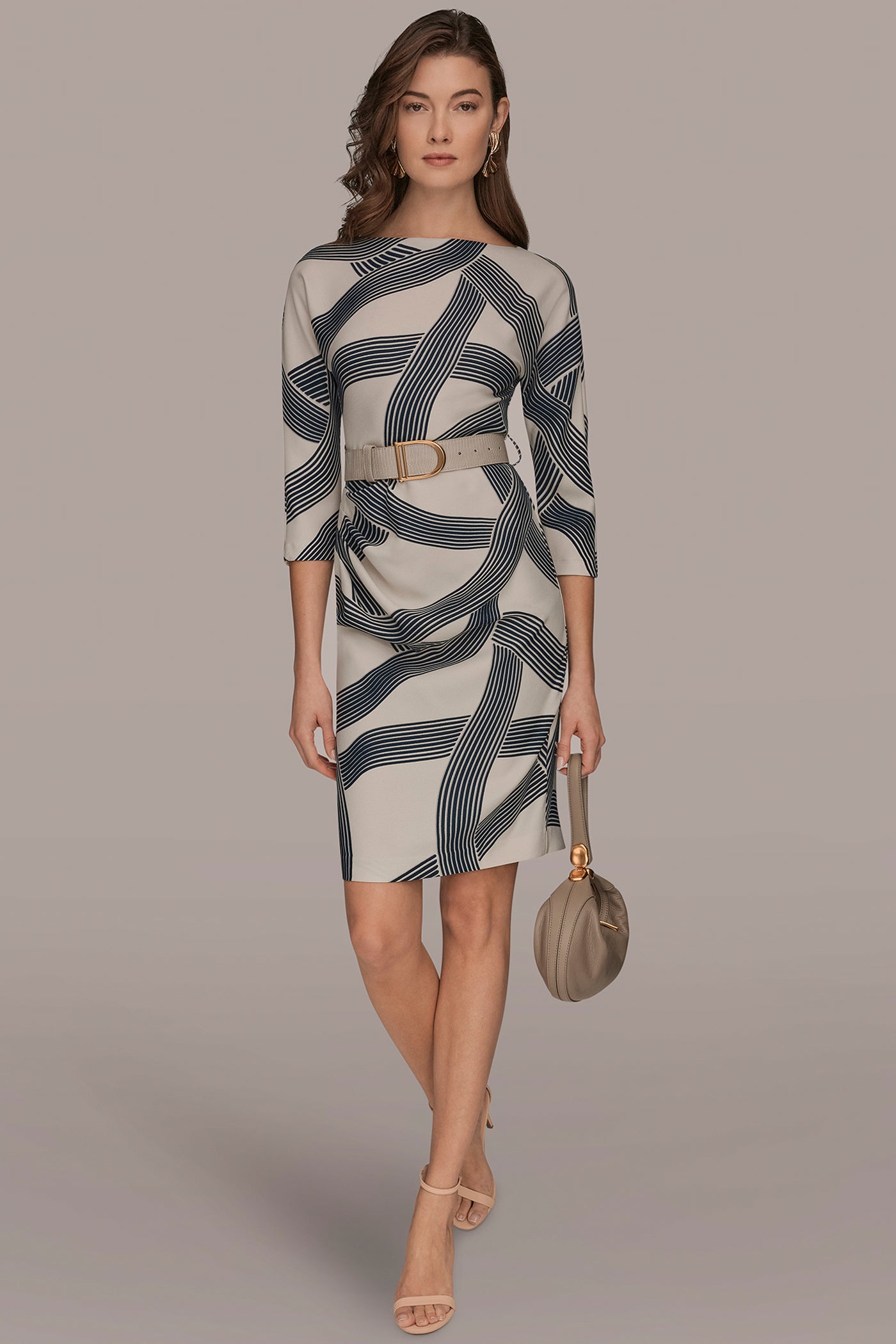 DOT CREPE 3/4 SLEEVE DRESS | View 1 | Clothing