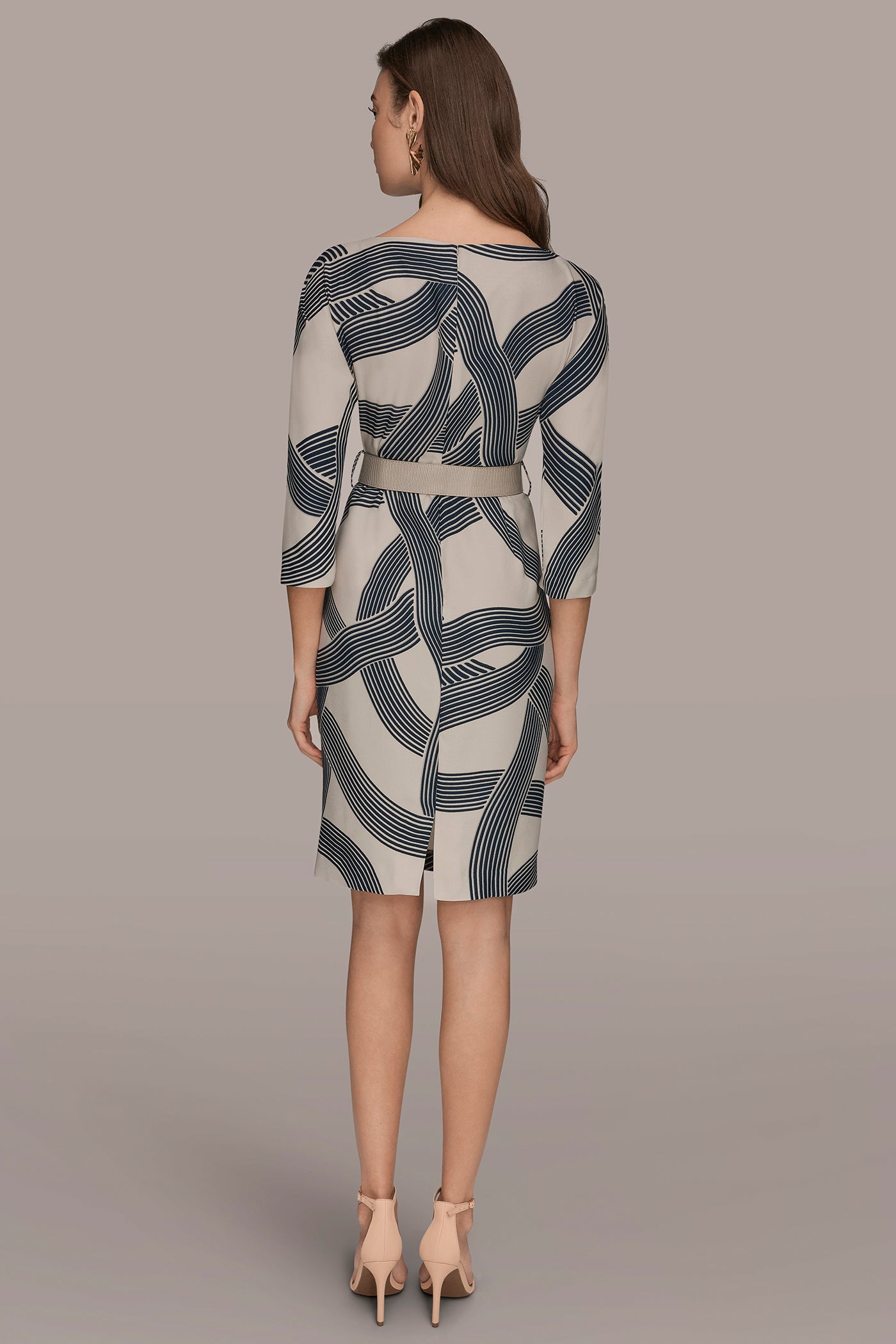 Donna Karan Women's Abstract Print Belted Sheath Dress - Vellum/Nightfall - 14 Donna Karan Women's Abstract Print Belted Sheath Dress - Vellum/Nightfall - 14