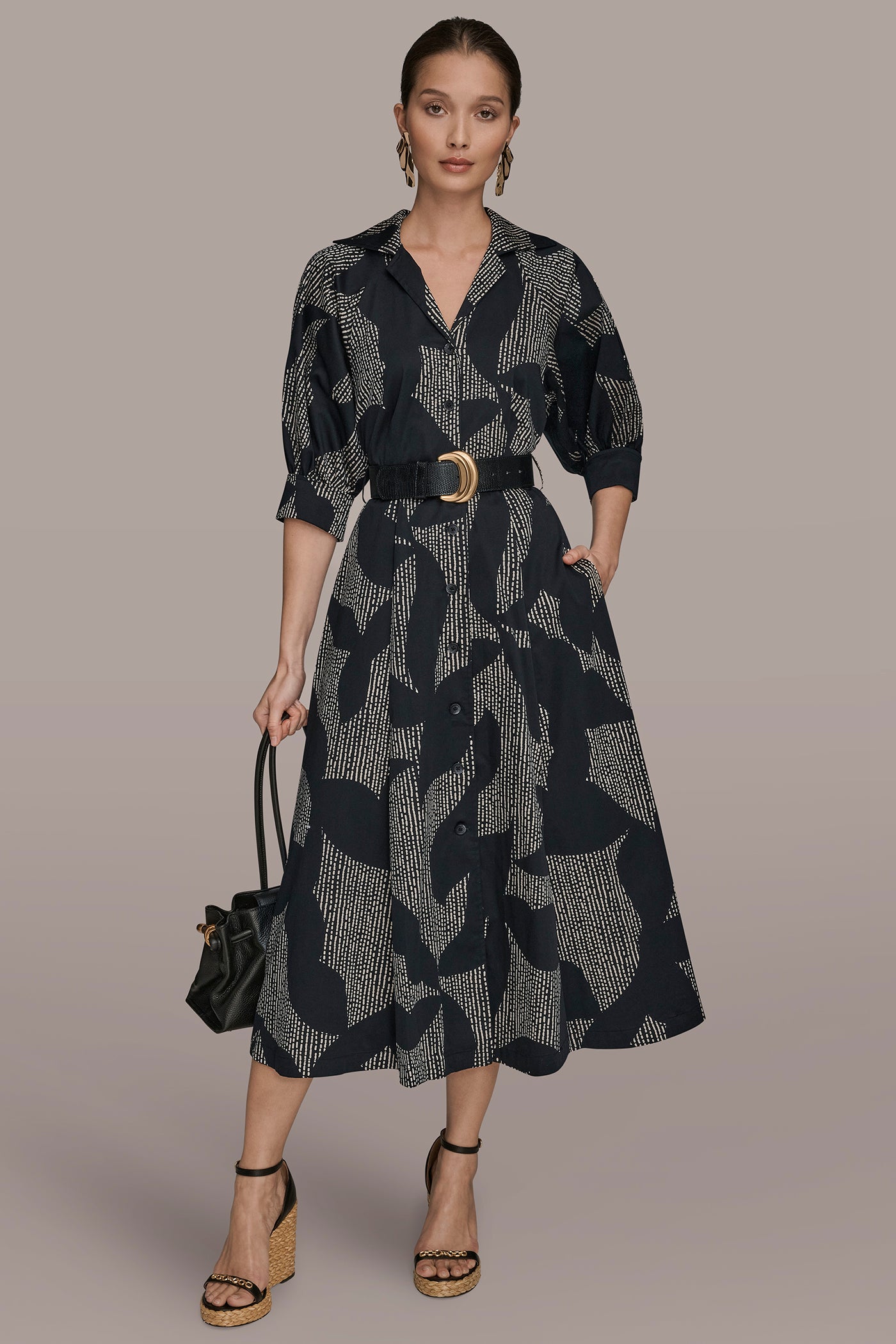 Donna Karan Women's Cotton Sleeveless Floral Midi Dress in Black Donna Karan Women's Cotton Sleeveless Floral Midi Dress in Black