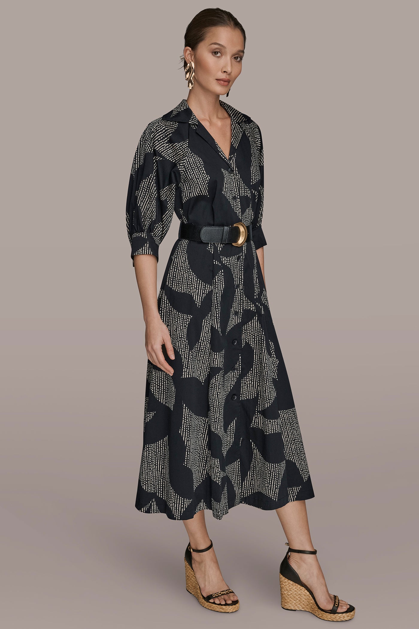 COTTON FLORAL MIDI SHIRT DRESS VIEW 3 | Dresses & Jumpsuits