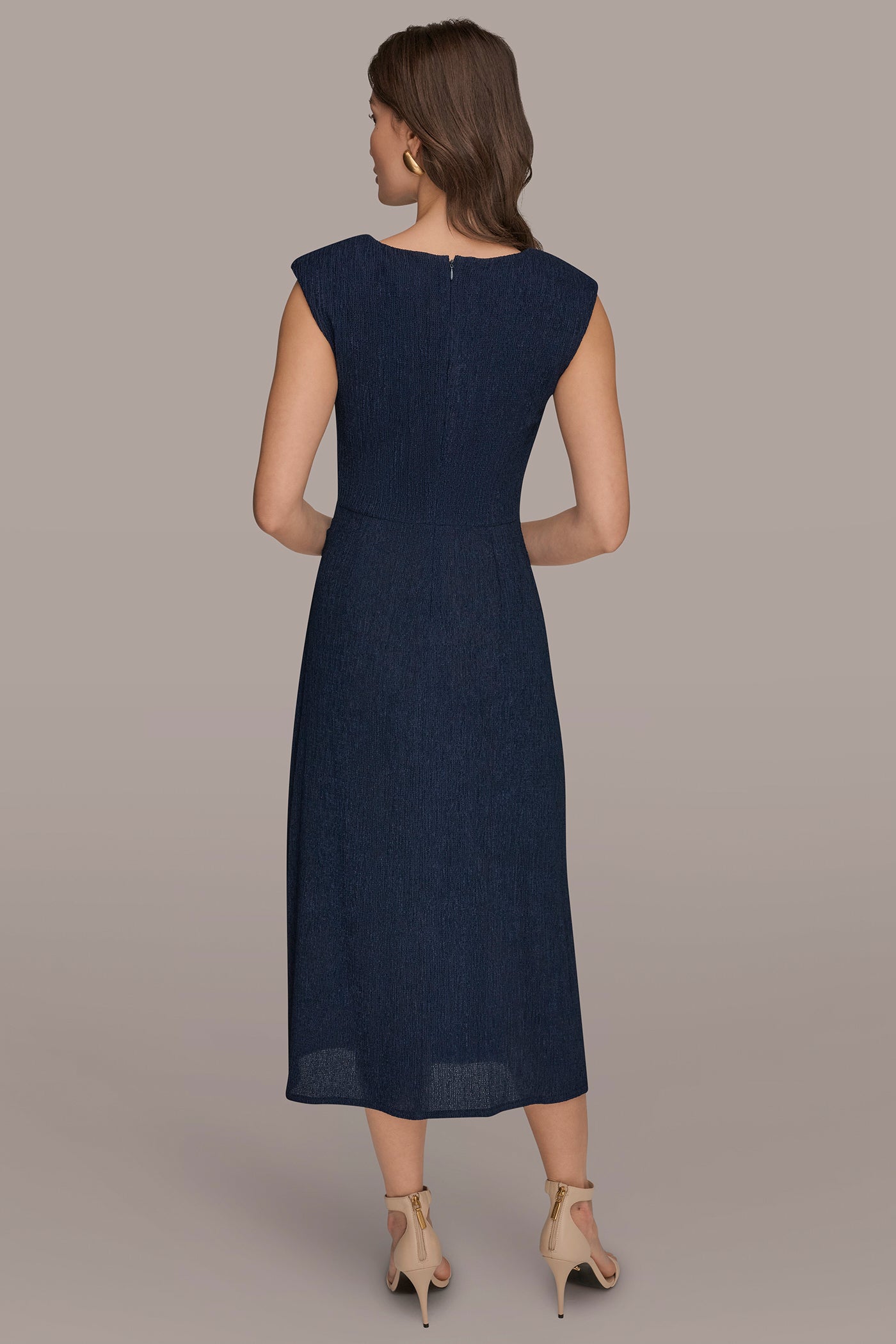 Crinkled Sleeveless Ruched Midi Dress | A-Line Dress | Donna Karan Crinkled Sleeveless Ruched Midi Dress | A-Line Dress | Donna Karan