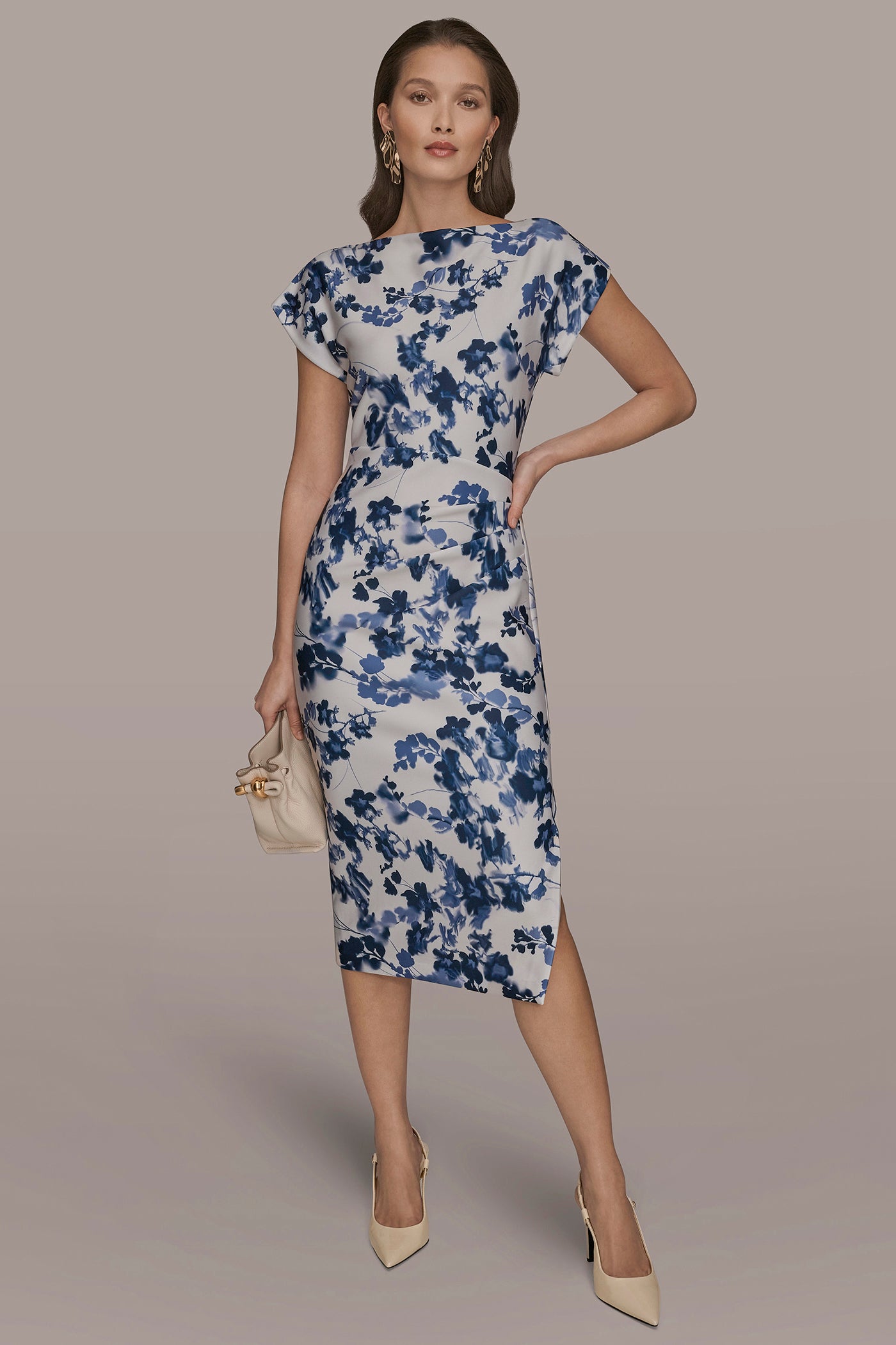 FLORAL CAP SLEEVE MIDI SHEATH DRESS | View 1 | Dresses & Jumpsuits