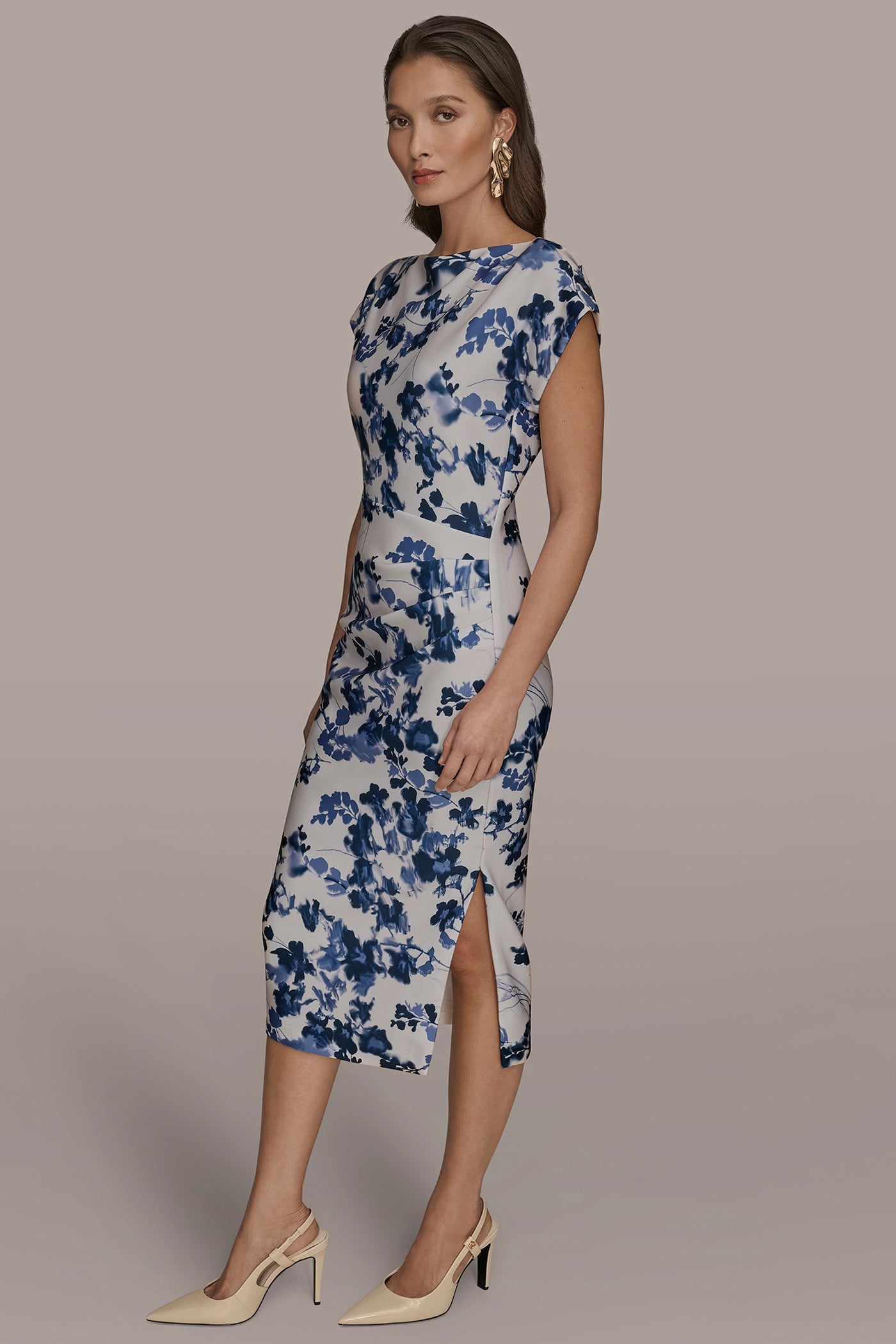 FLORAL CAP SLEEVE MIDI SHEATH DRESS VIEW 3 | Dresses & Jumpsuits