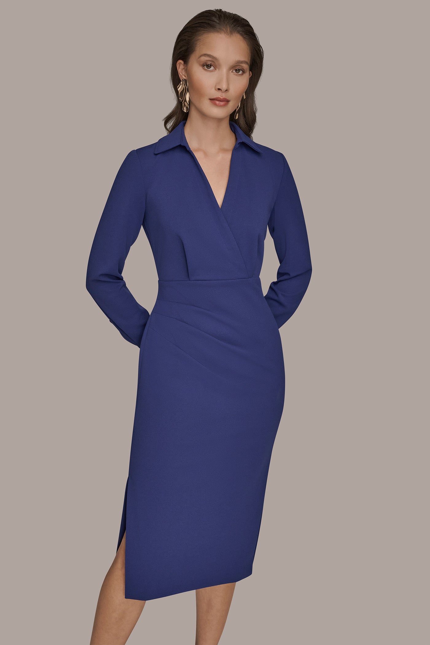 LONG SLEEVE WRAP-EFFECT MIDI SHIRT DRESS VIEW 7 | Dresses & Jumpsuits