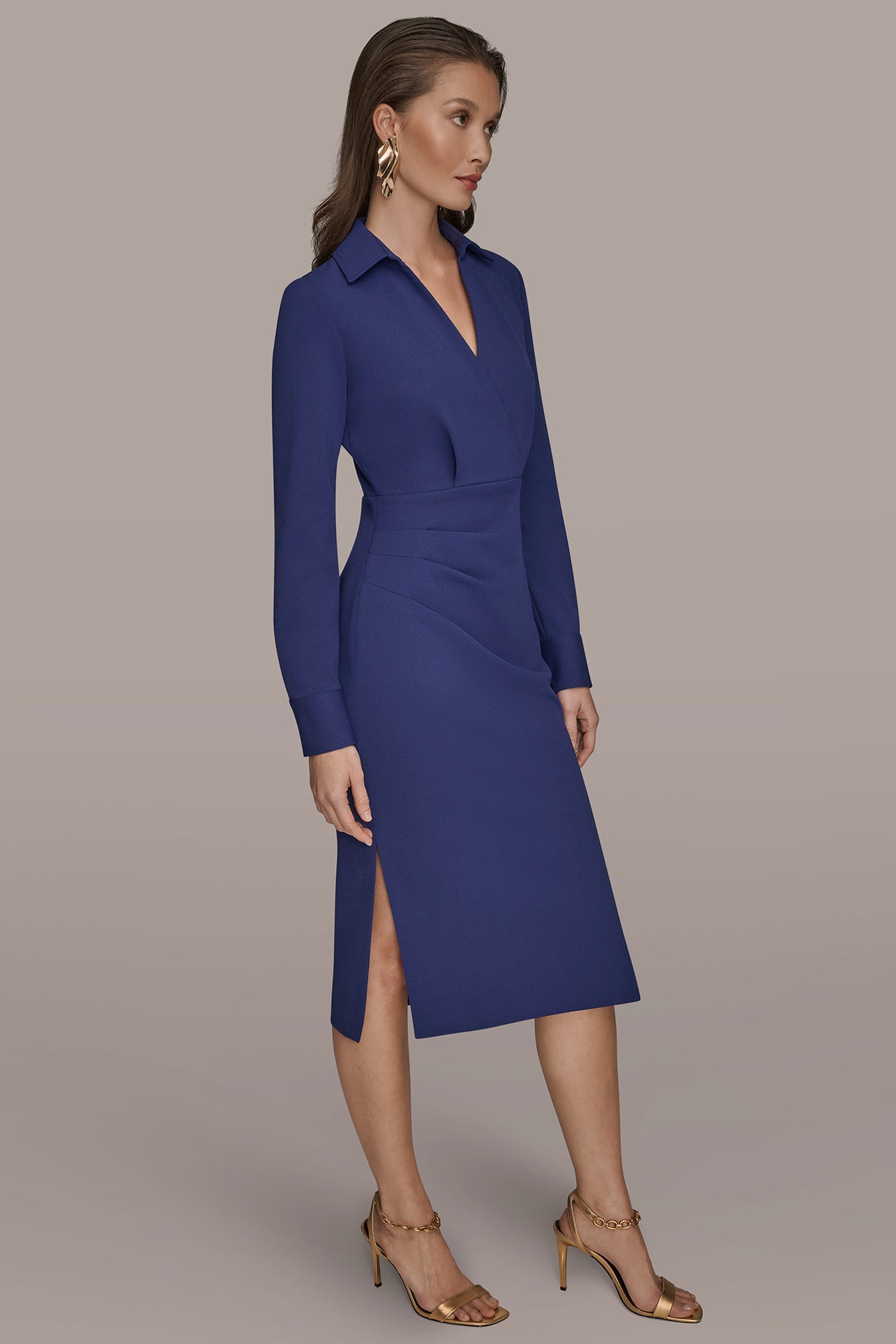 LONG SLEEVE WRAP-EFFECT MIDI SHIRT DRESS VIEW 3 | Dresses & Jumpsuits