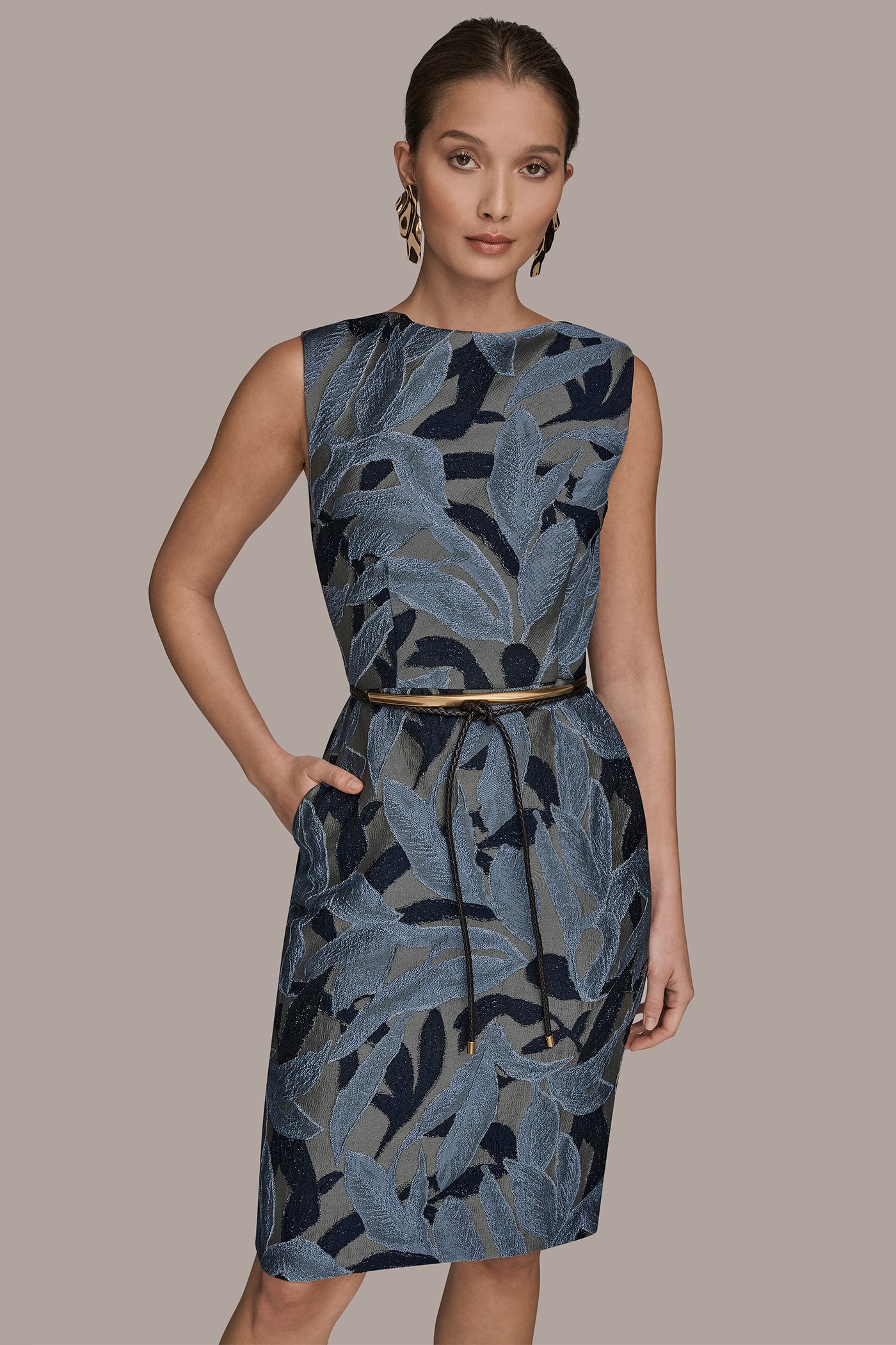 JACQUARD SLEEVELESS COWL-NECK SHEATH DRESS VIEW 4 | Dresses & Jumpsuits
