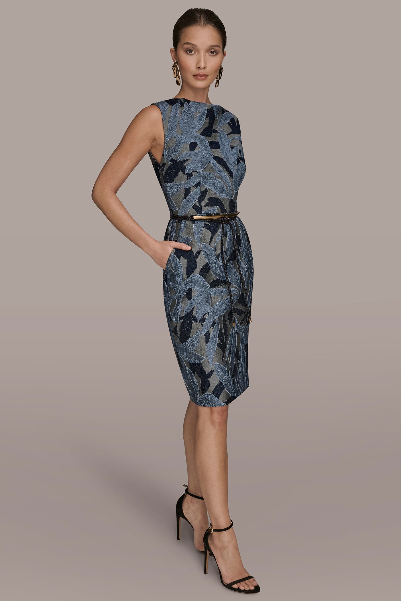 JACQUARD SLEEVELESS COWL-NECK SHEATH DRESS VIEW 3 | Dresses & Jumpsuits