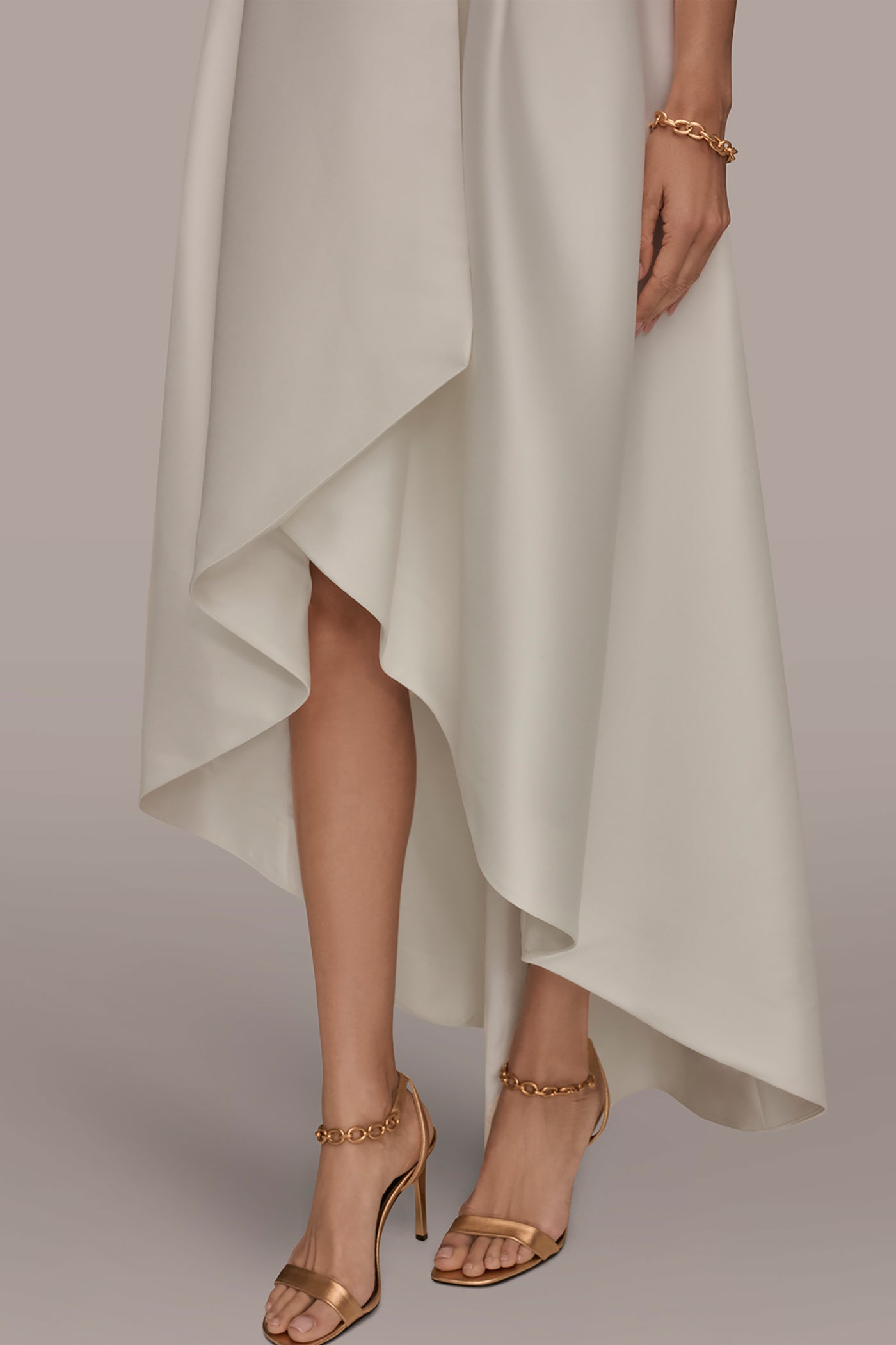 TAFFETA SLEEVELESS V-NECK HIGH-LOW GOWN VIEW 7 | New Arrivals