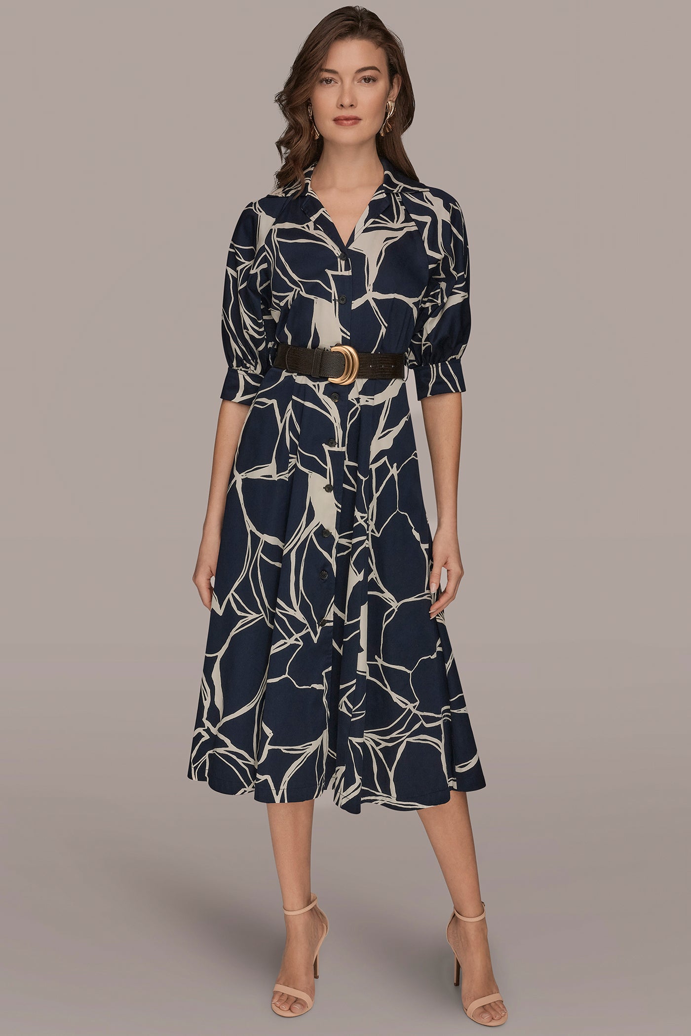 COTTON PRINTED MIDI SHIRT DRESS | View 1 | Dresses & Jumpsuits