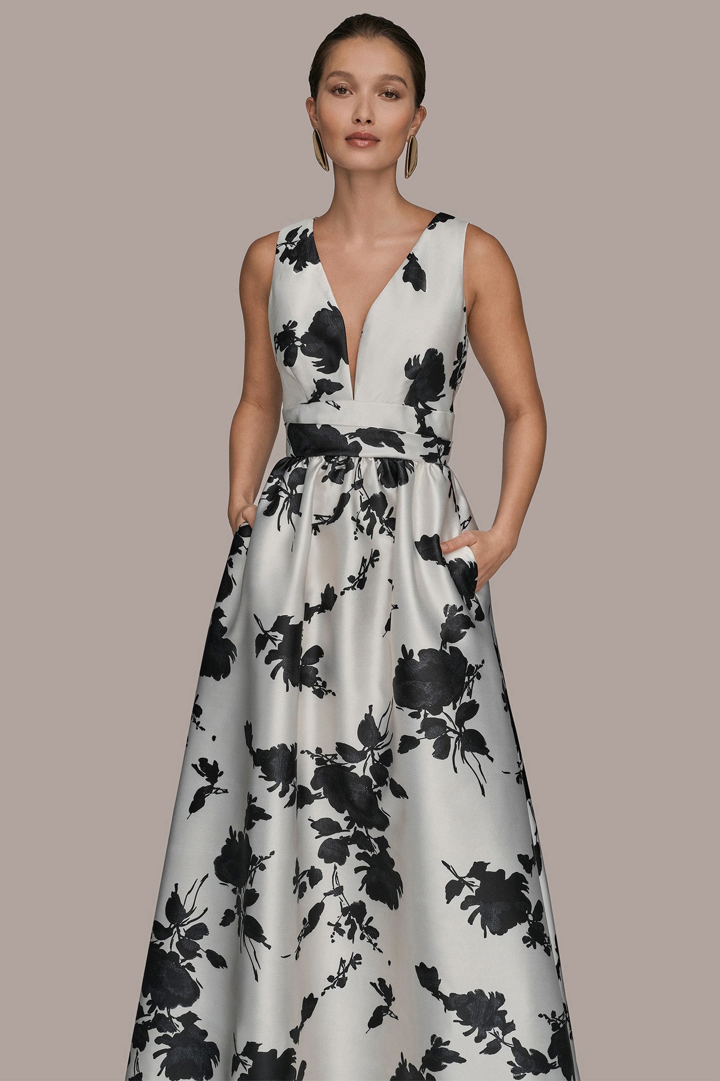 MIKADO SLEEVELESS V-NECK FLORAL GOWN VIEW 5 | Dresses & Jumpsuits