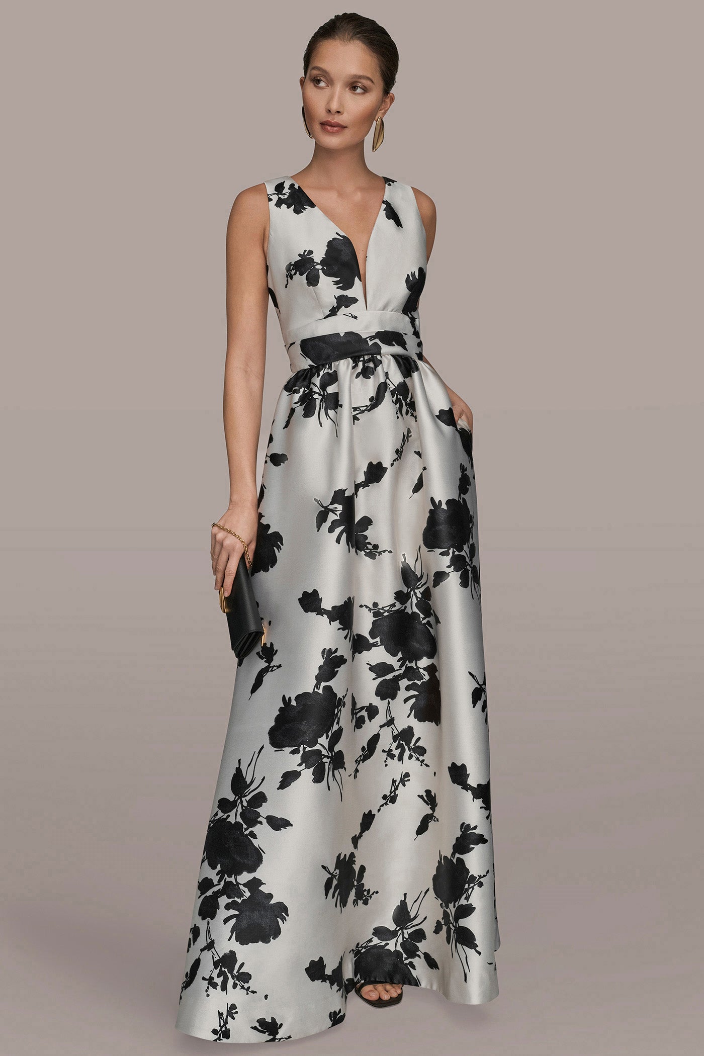 MIKADO SLEEVELESS V-NECK FLORAL GOWN VIEW 8 | Dresses & Jumpsuits