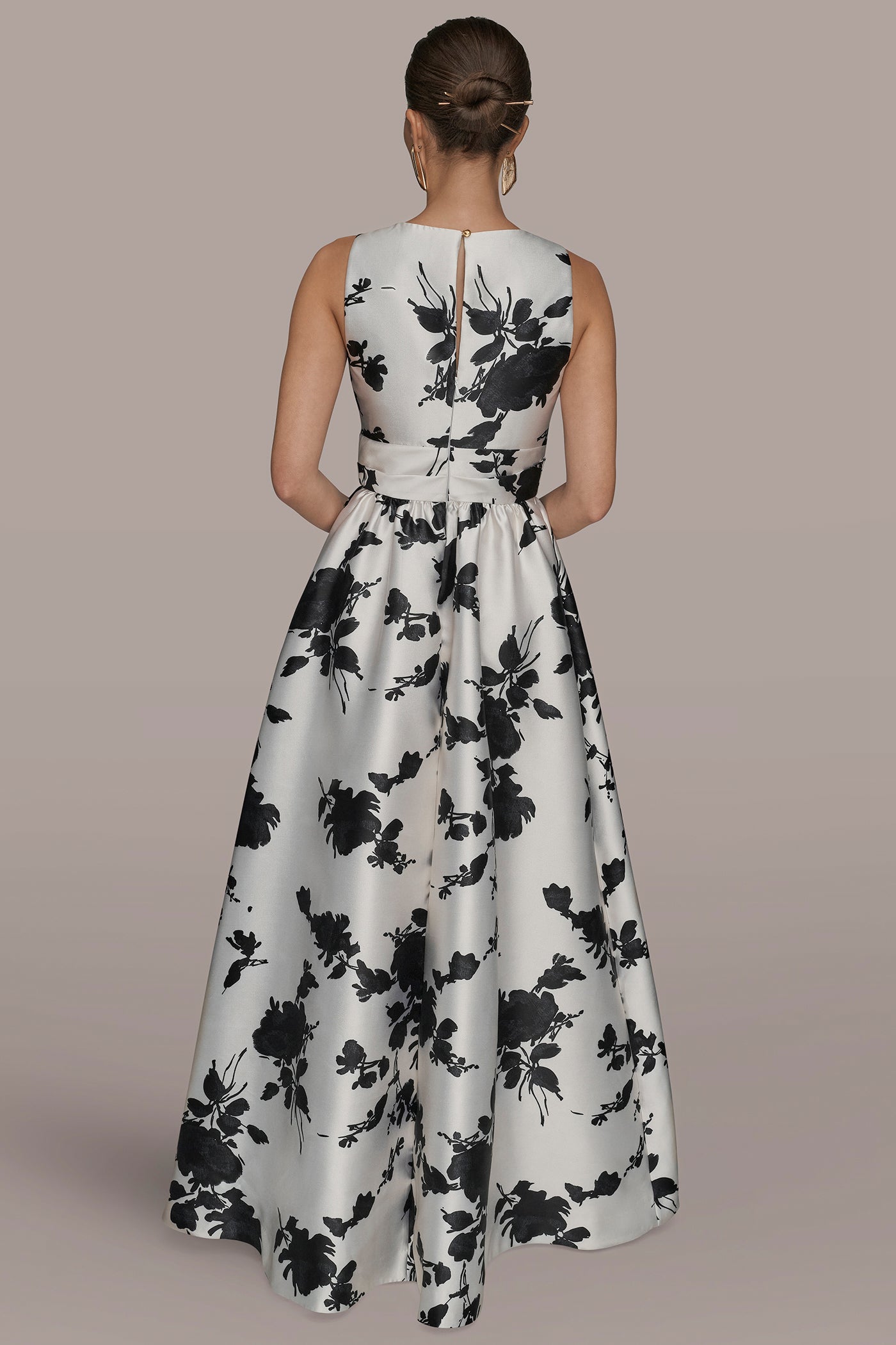 MIKADO SLEEVELESS V-NECK FLORAL GOWN | View 2 | Dresses & Jumpsuits