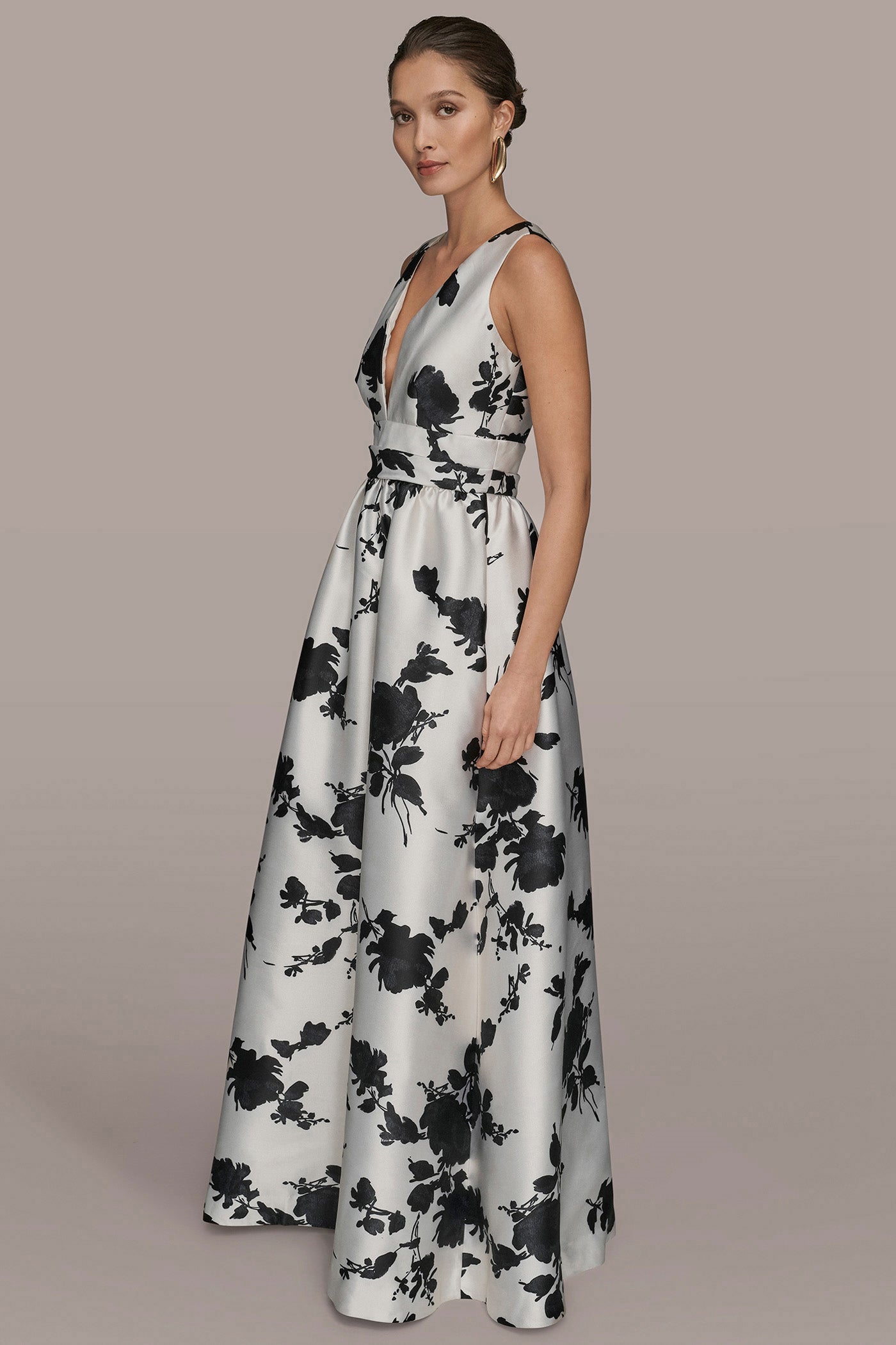 MIKADO SLEEVELESS V-NECK FLORAL GOWN VIEW 3 | Dresses & Jumpsuits