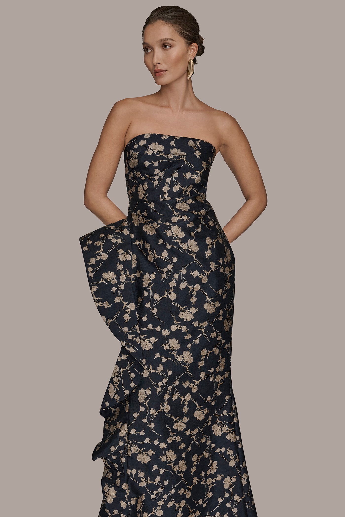 STRAPLESS FLORAL RUFFLED HIGH-SPLIT GOWN VIEW 4 | Dresses & Jumpsuits