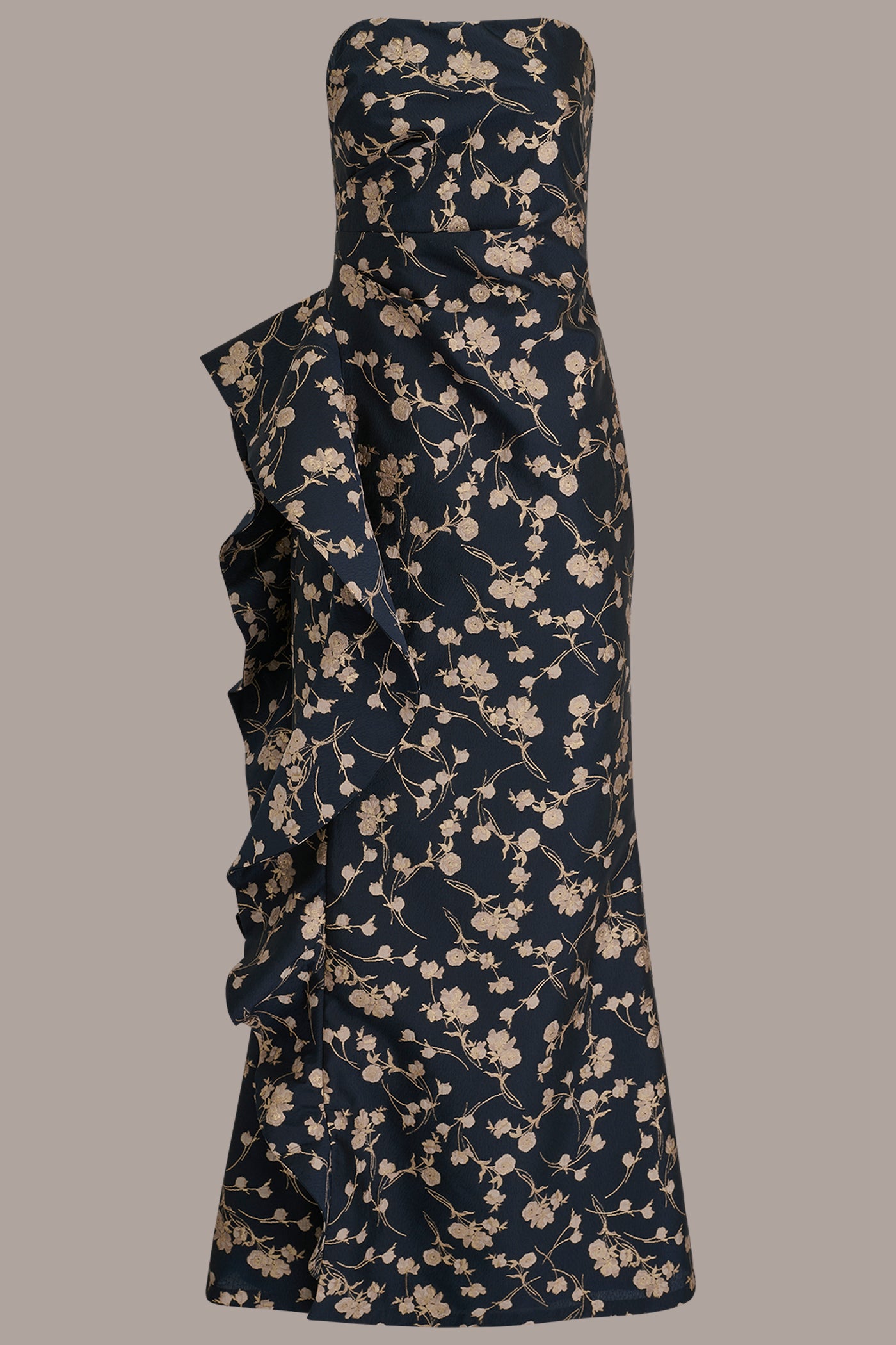 STRAPLESS FLORAL RUFFLED HIGH-SPLIT GOWN VIEW 7 | Dresses & Jumpsuits