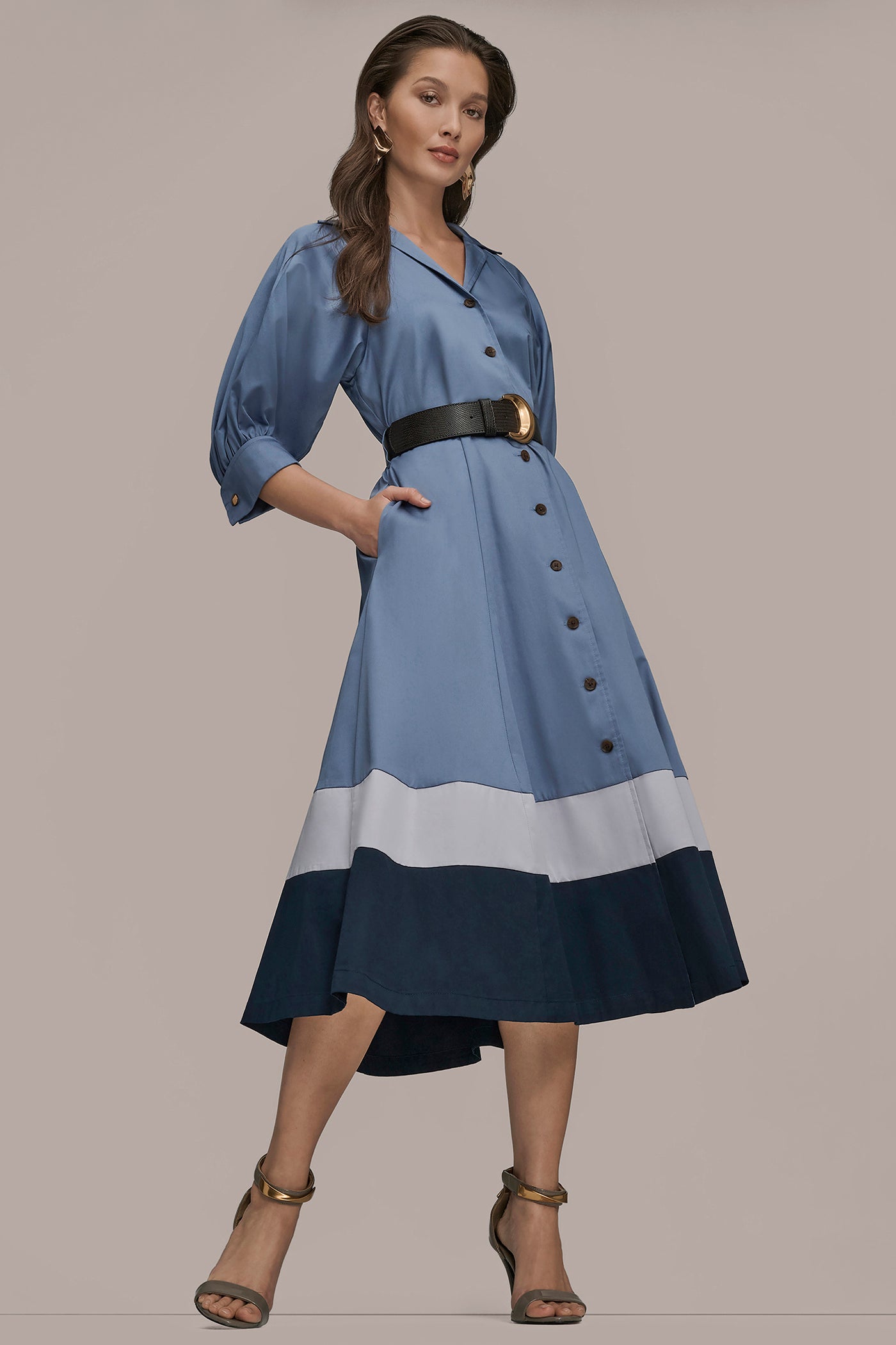 COTTON COLOR-BLOCK MIDI SHIRT DRESS VIEW 8 | New Arrivals