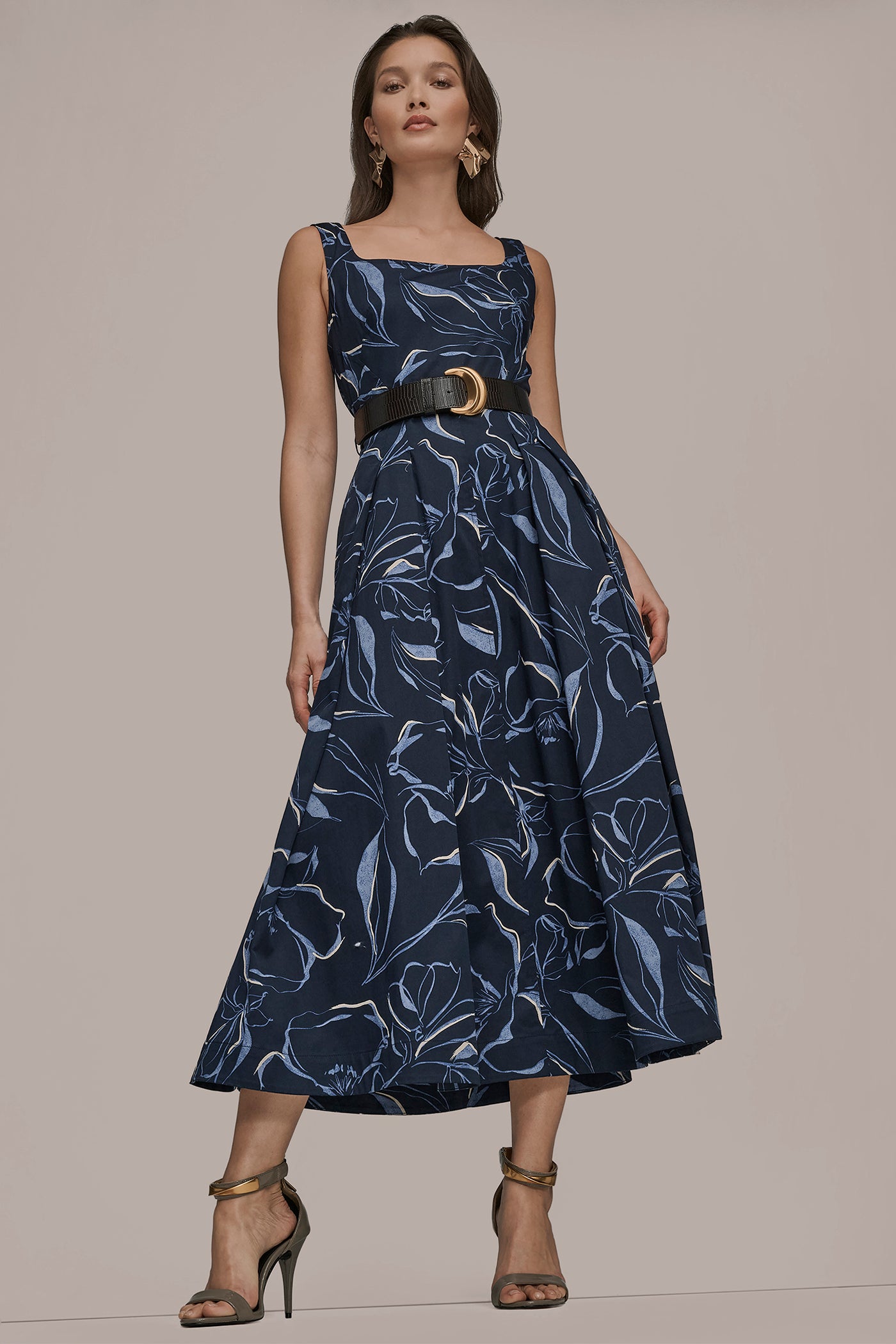 Donna Karan Women's Square Neck Belted A-Line Dress - Nightfall - 2 Donna Karan Women's Square Neck Belted A-Line Dress - Nightfall - 2