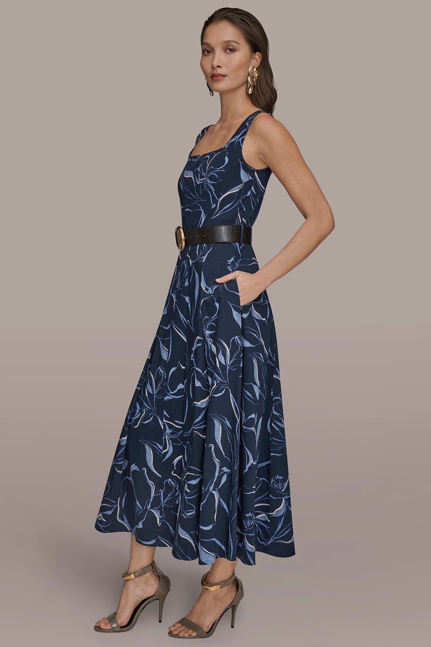 COTTON FLORAL SQUARE-NECK MIDI DRESS VIEW 3 | Dresses & Jumpsuits