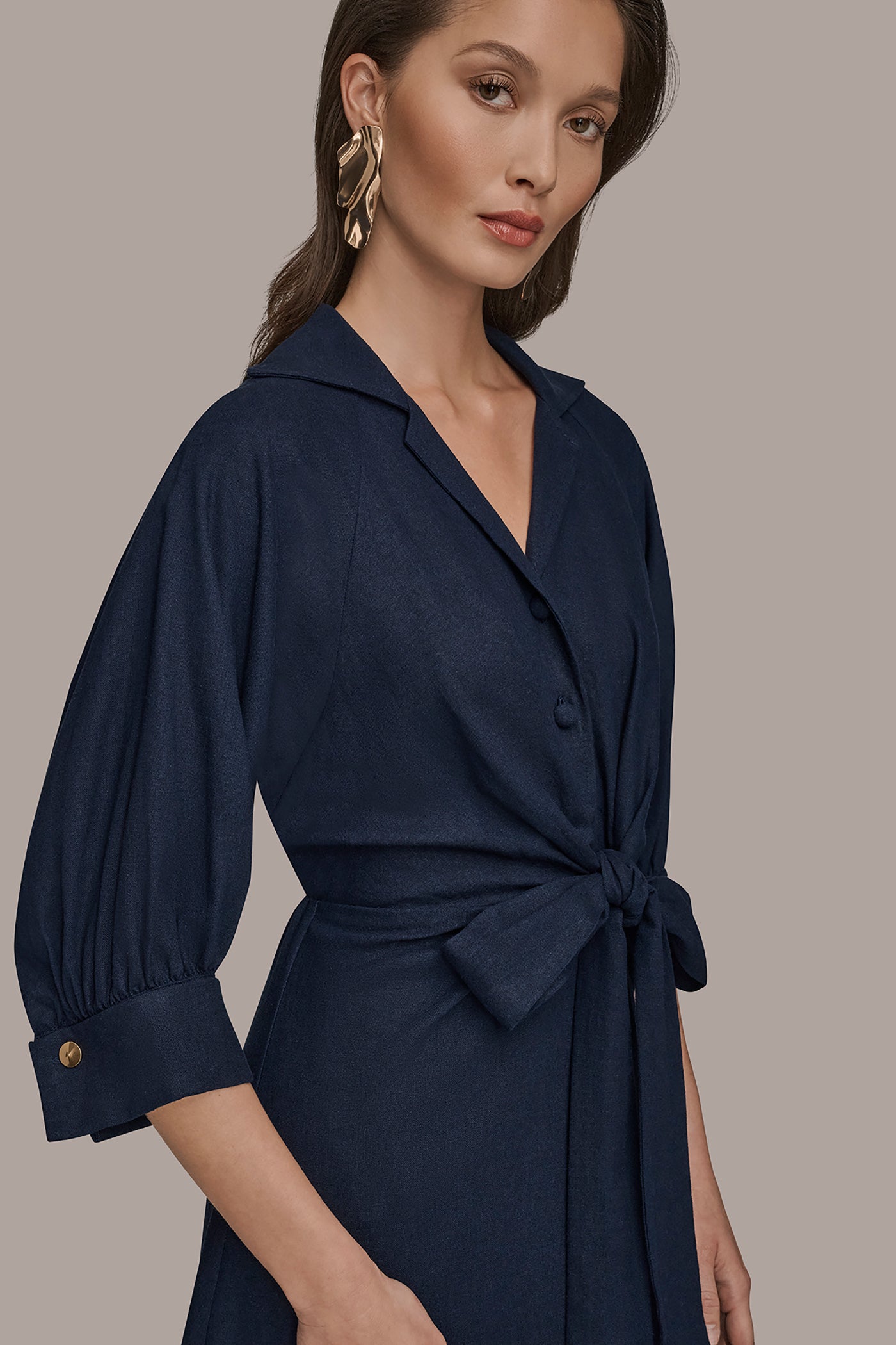 LINEN-BLEND PUFF SLEEVE MIDI SHIRT DRESS VIEW 4 | Dresses & Jumpsuits