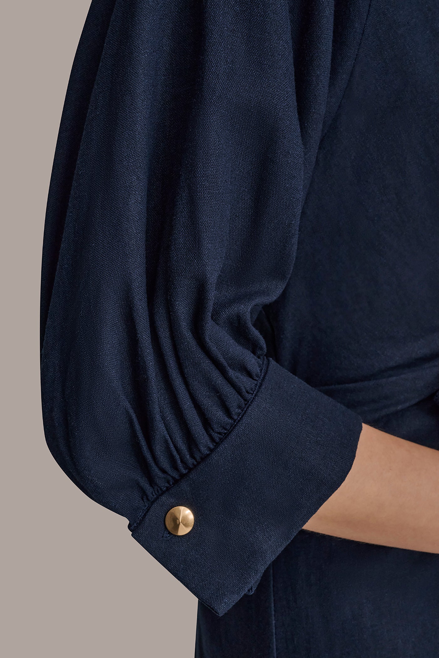 LINEN-BLEND PUFF SLEEVE MIDI SHIRT DRESS VIEW 6 | Dresses & Jumpsuits