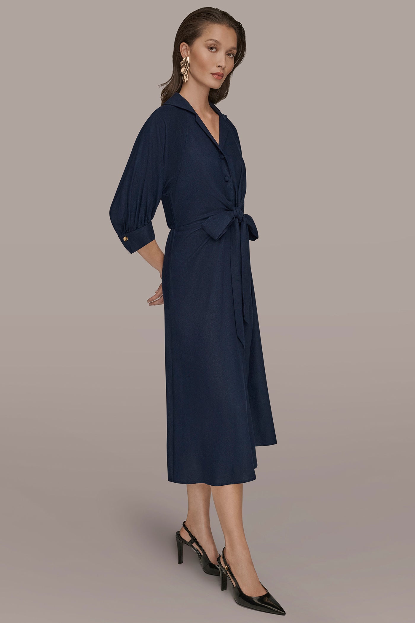 LINEN-BLEND PUFF SLEEVE MIDI SHIRT DRESS VIEW 3 | Dresses & Jumpsuits