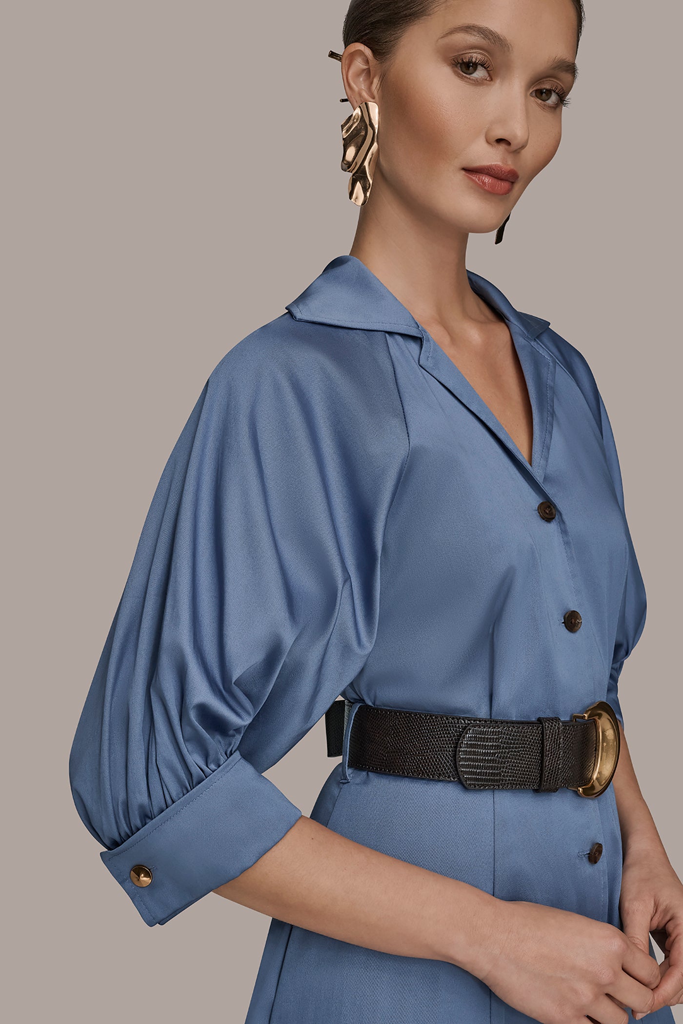 COTTON COLOR-BLOCK MIDI SHIRT DRESS VIEW 4 | New Arrivals