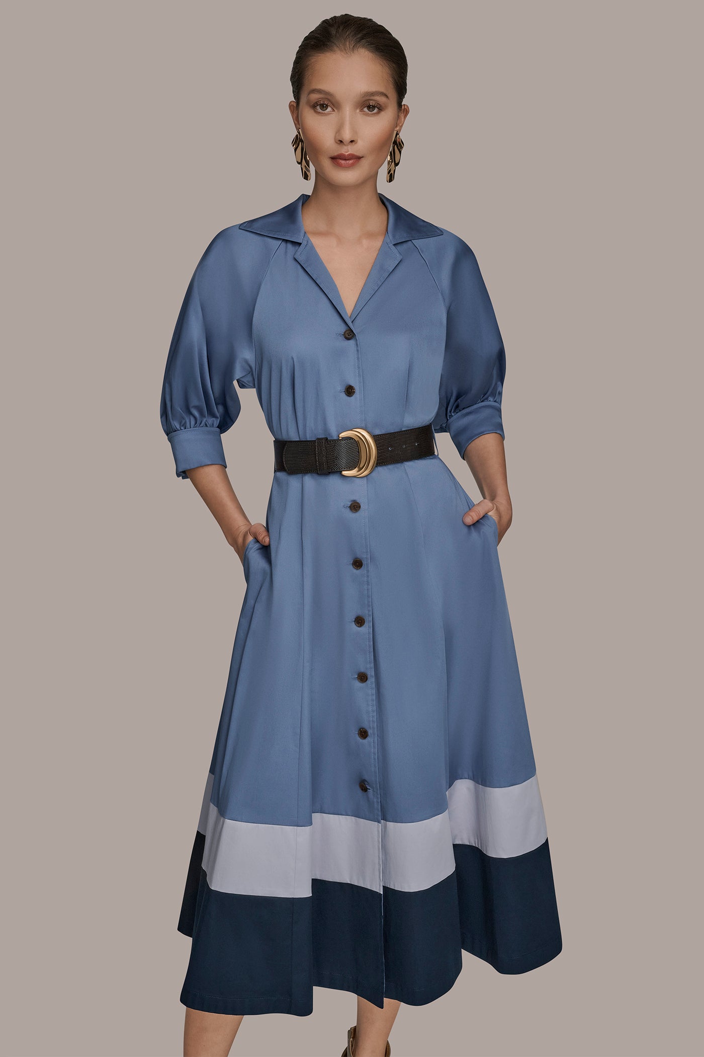 COTTON COLOR-BLOCK MIDI SHIRT DRESS VIEW 6 | New Arrivals